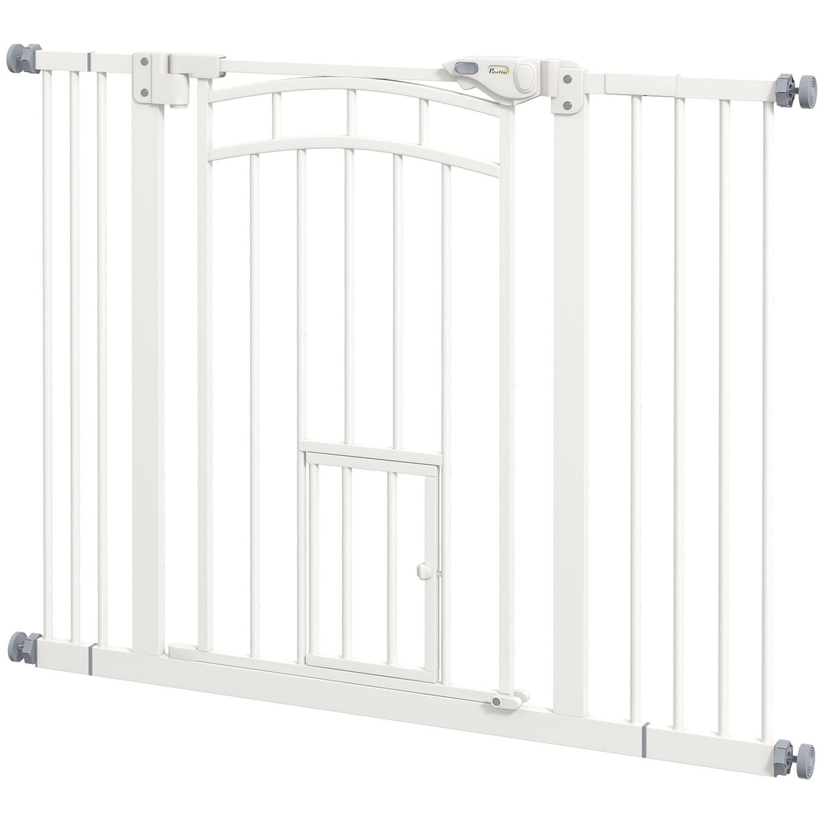 Auto-Close Huisdierhekje met Kattenluik, 74-100 cm, Wit