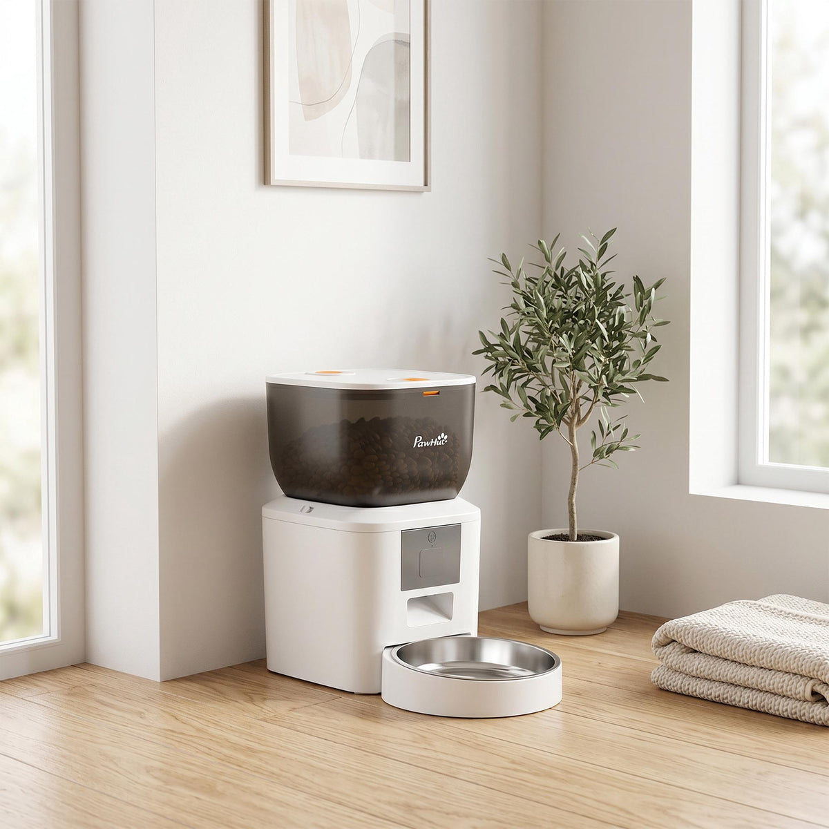Automatische kattenvoerautomaat, 4 l, bediening via wifi-app en spraakbesturing