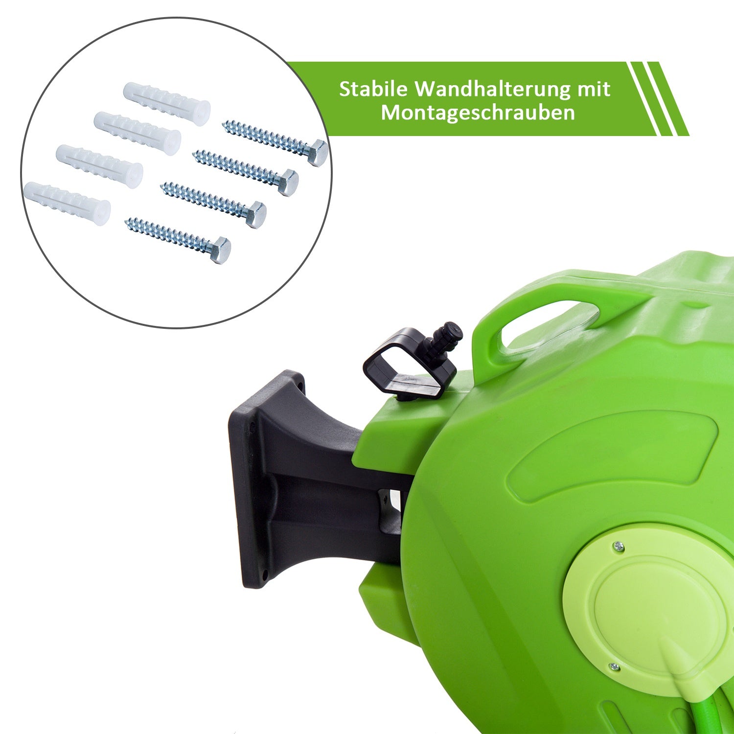 Automatische slanghaspel 15M - Zwenkbaar, groen, voor lucht & tuinieren