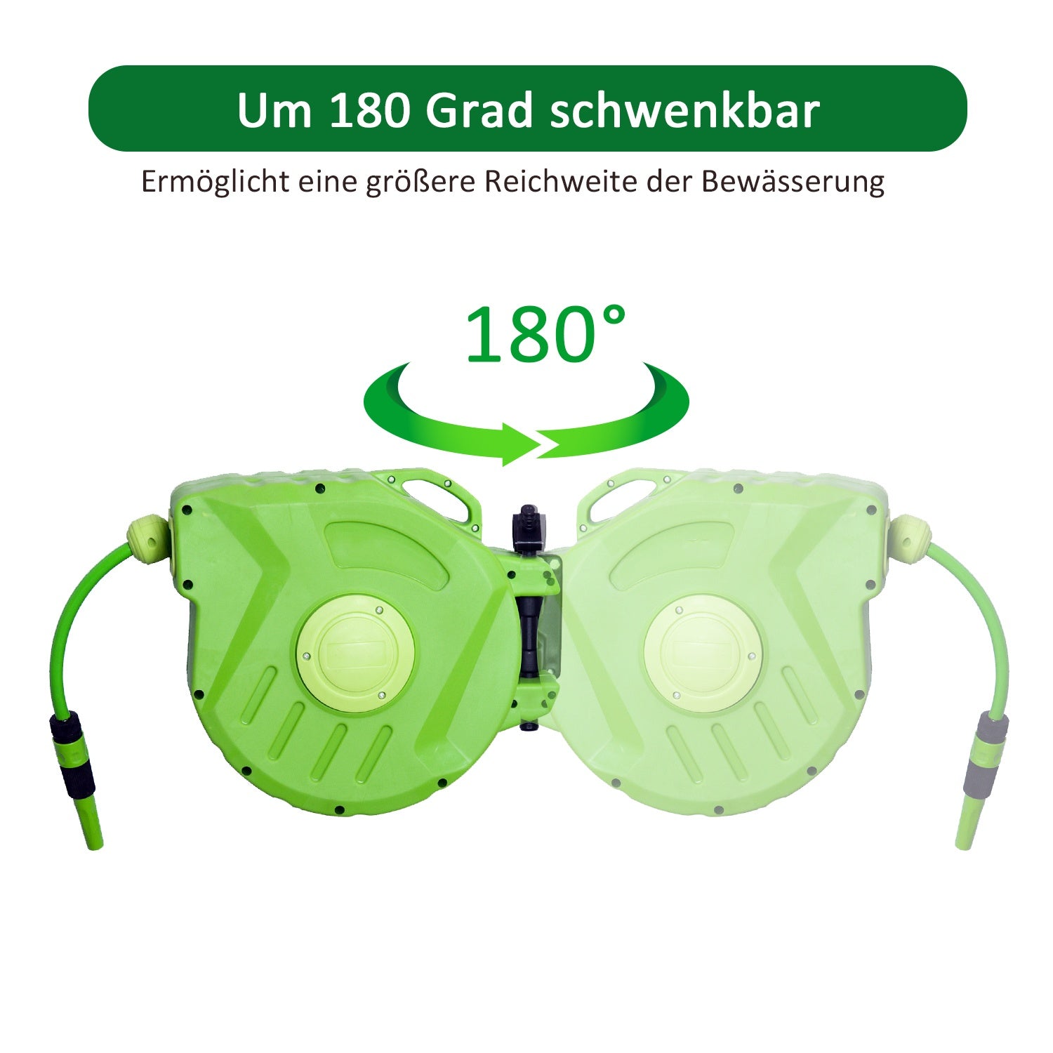 Automatische slanghaspel 15M - Zwenkbaar, groen, voor lucht & tuinieren