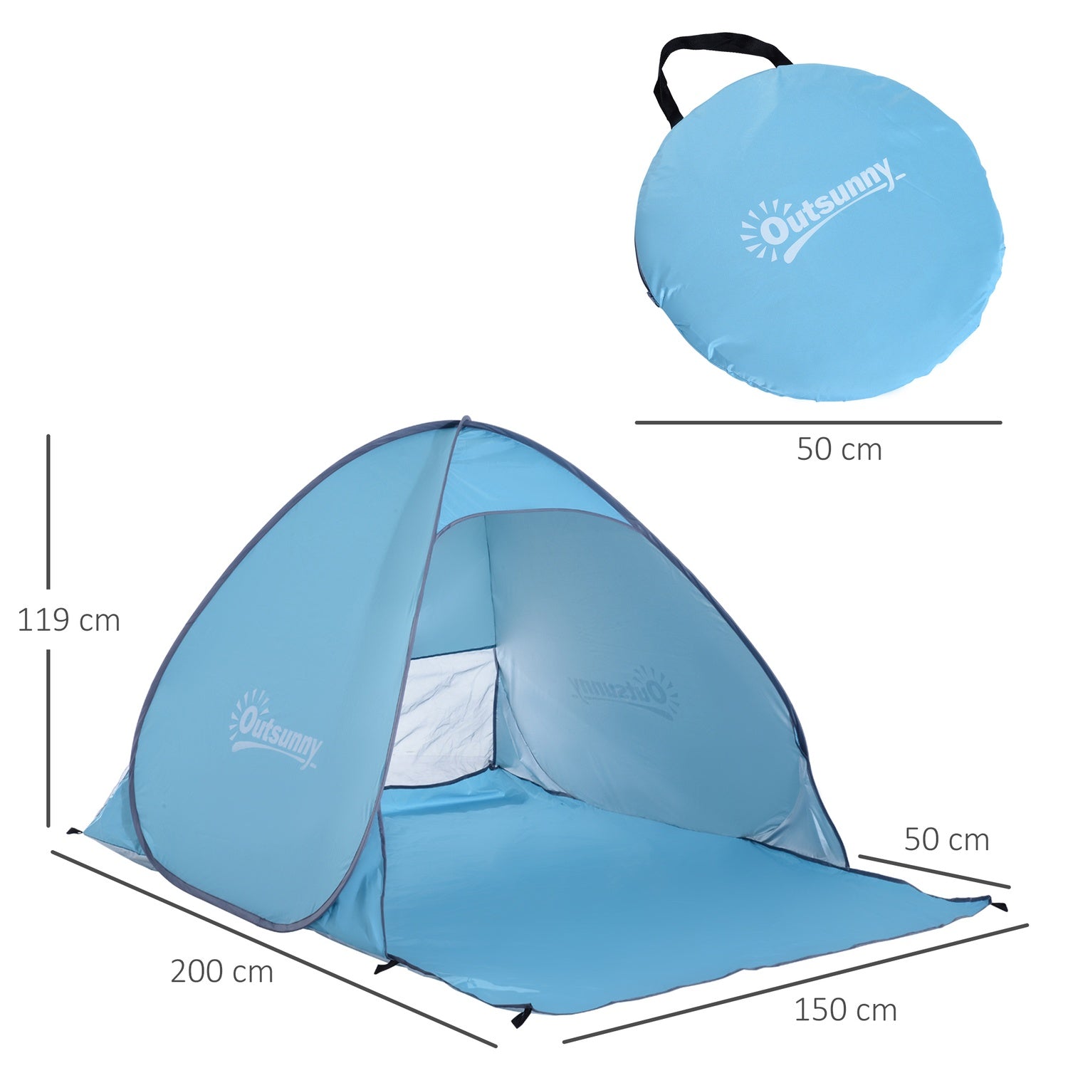 Automatische Pop-Up Strandtent, Snelle Installatie, Blauw, 200x150x119 cm