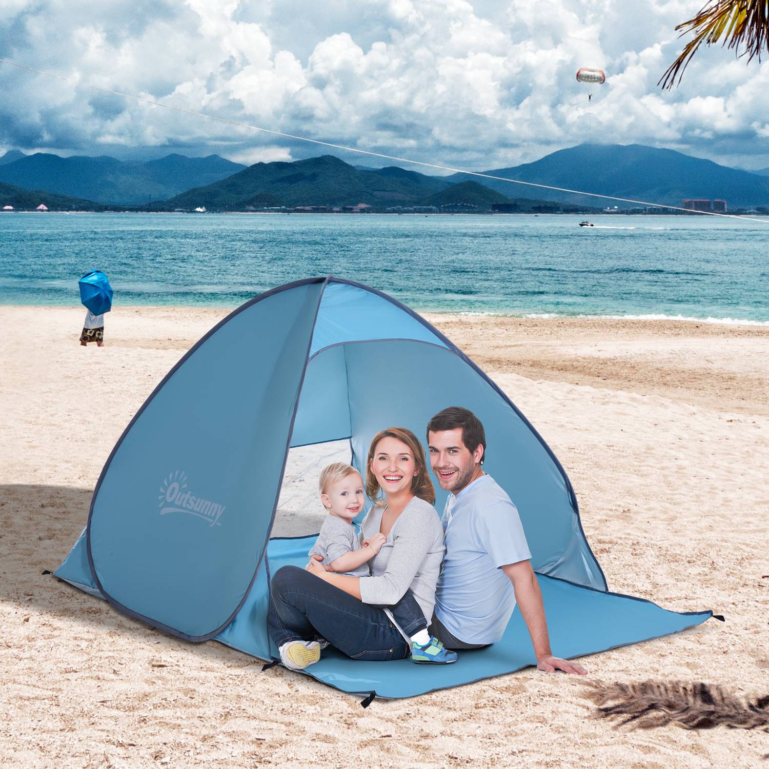 Automatische Pop-Up Strandtent, Snelle Installatie, Blauw, 200x150x119 cm