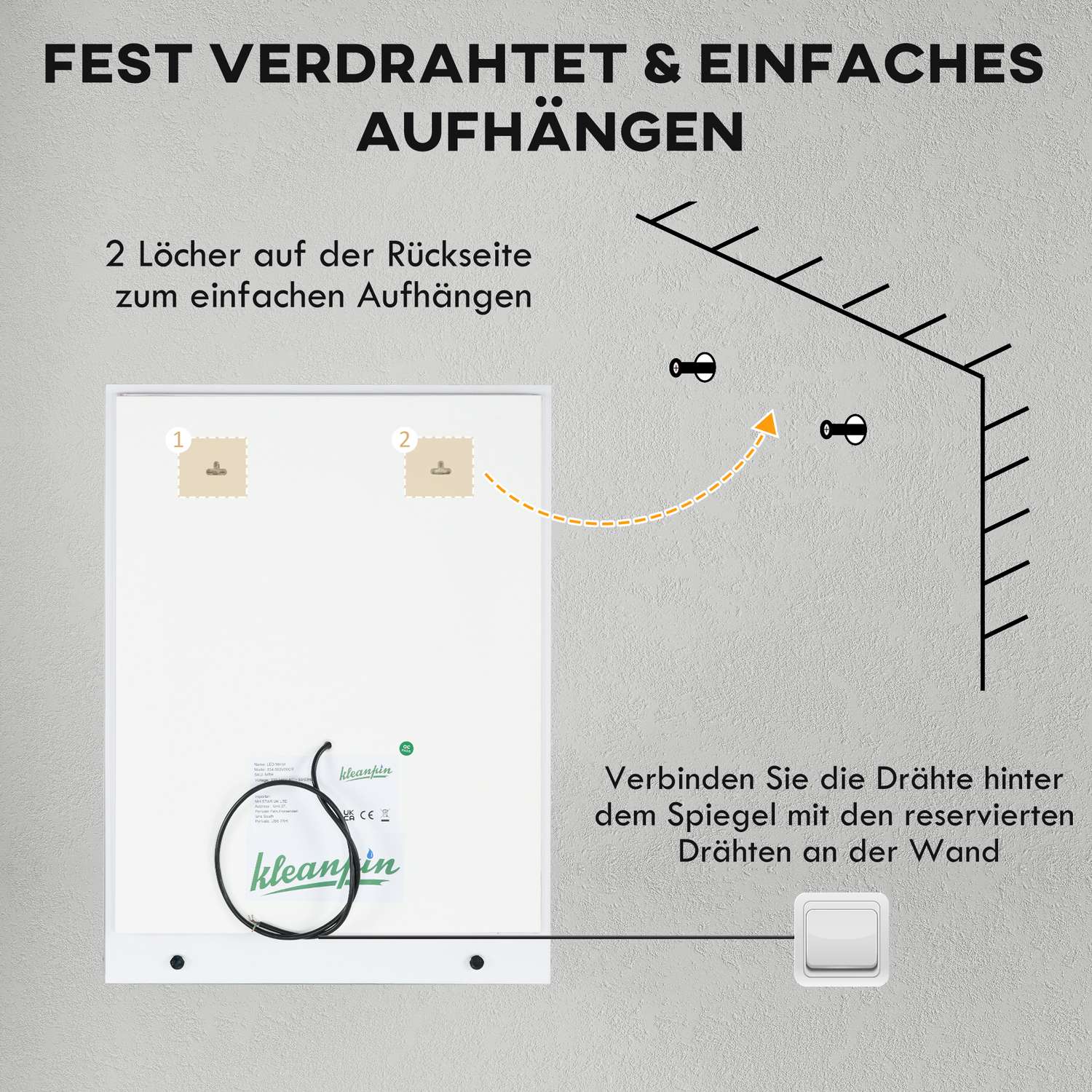 Badkamerspiegel met verlichting en anti-condens, 70 x 50 cm