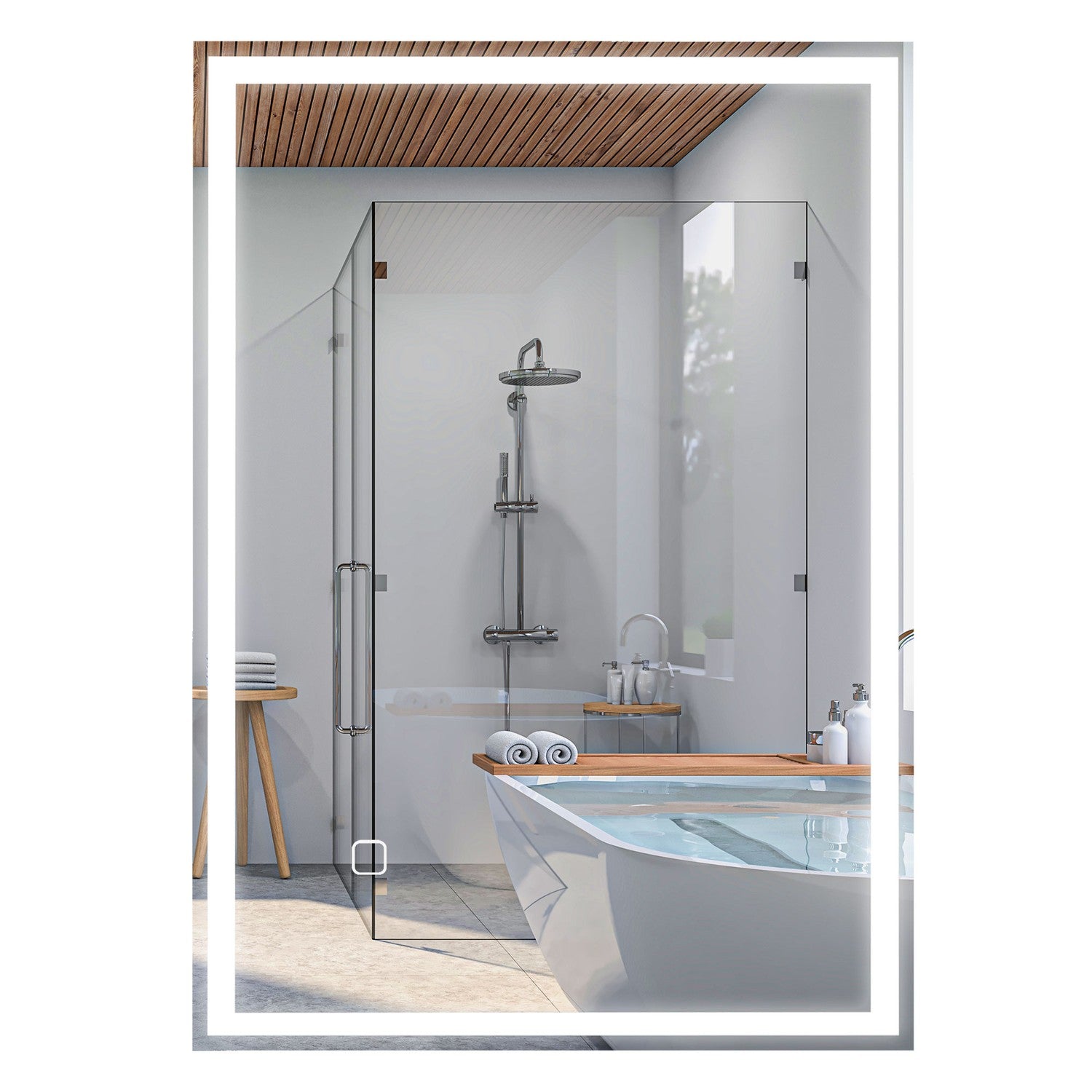 Badkamerspiegel, wandspiegel, LED, tiptoets, wit