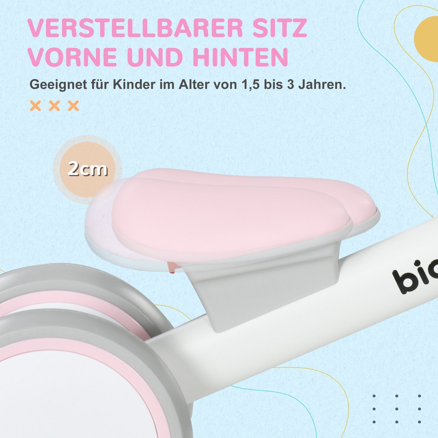 Loopfiets voor peuters, Roze/Wit, TPU-wielen zonder schroeven