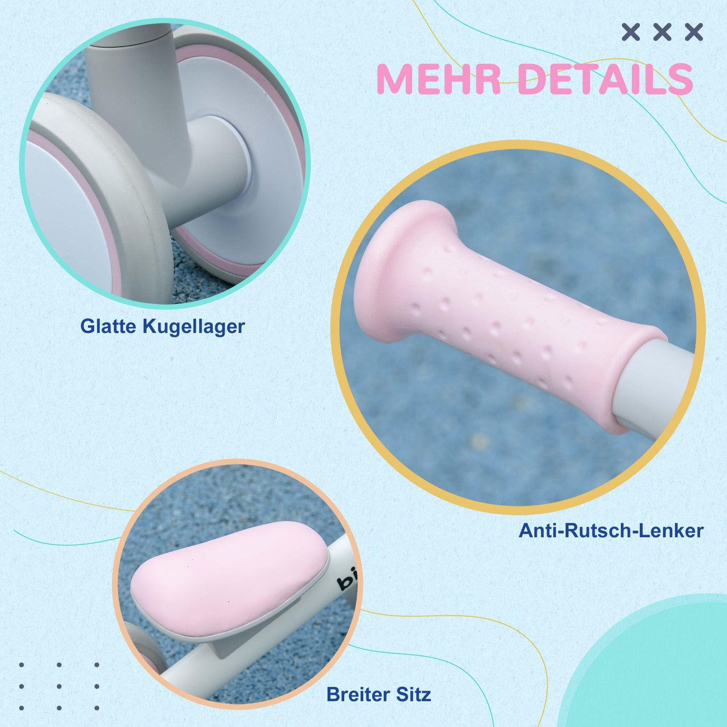 Loopfiets voor peuters, Roze/Wit, TPU-wielen zonder schroeven