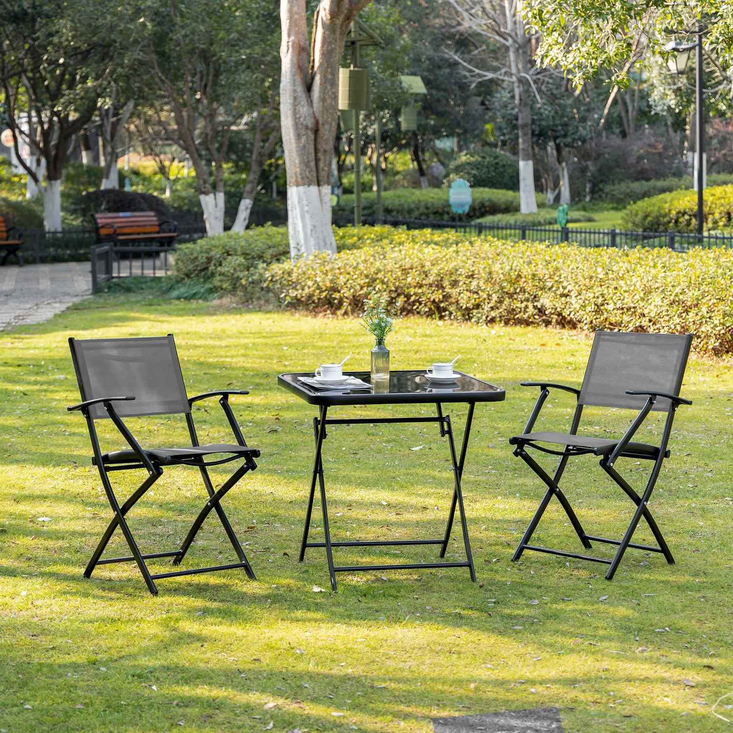 Balkon opvouwbare set – 2 stoelen & tafel, metaalgaas