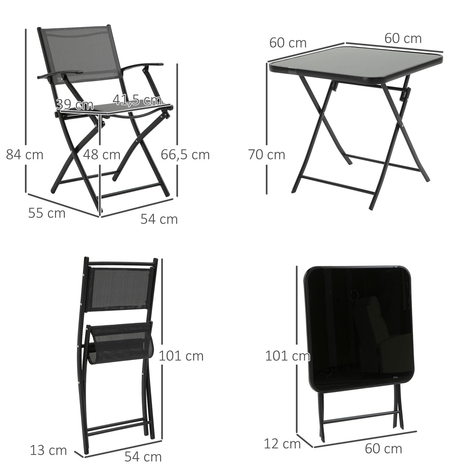 Balkon opvouwbare set – 2 stoelen & tafel, metaalgaas