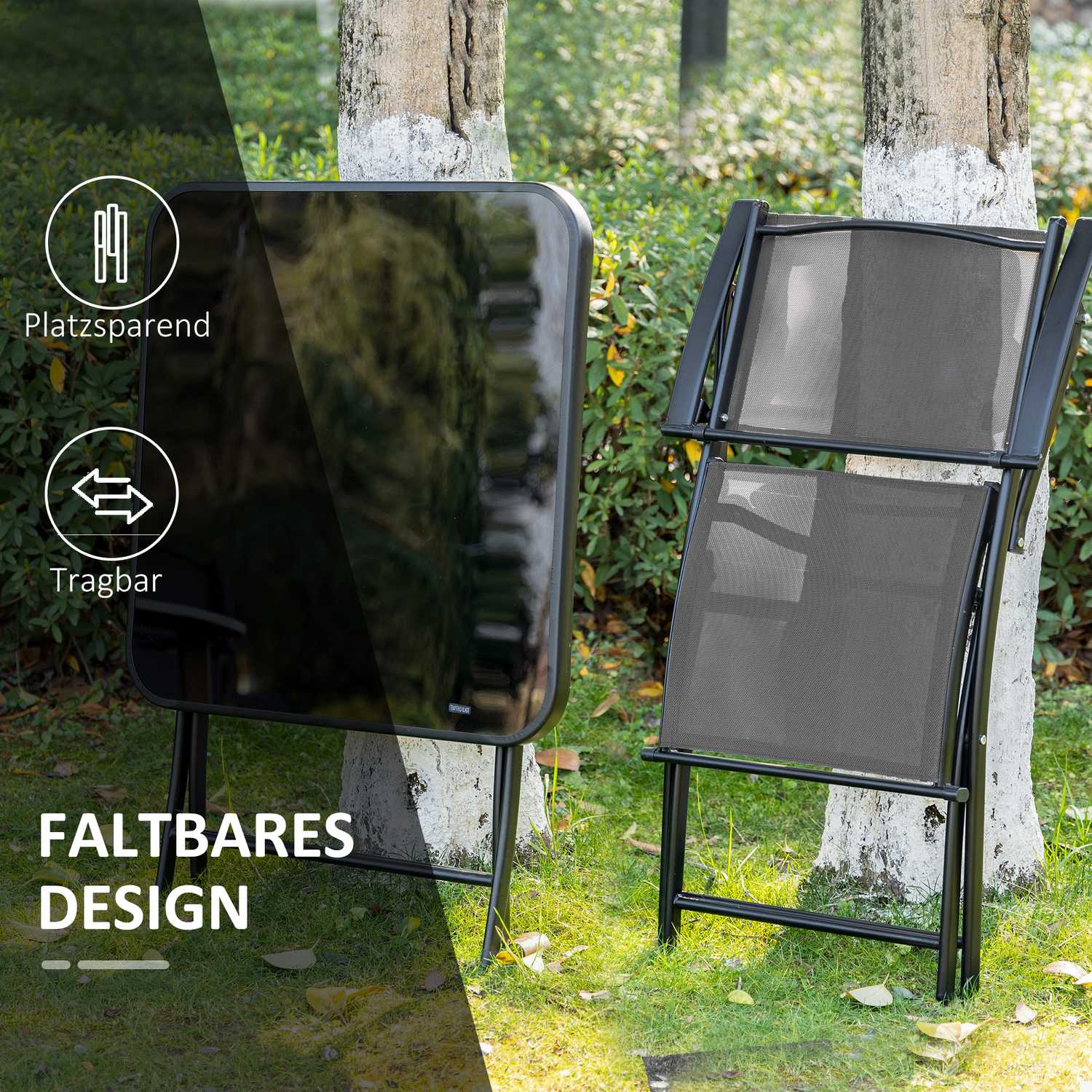 Balkon opvouwbare set – 2 stoelen & tafel, metaalgaas