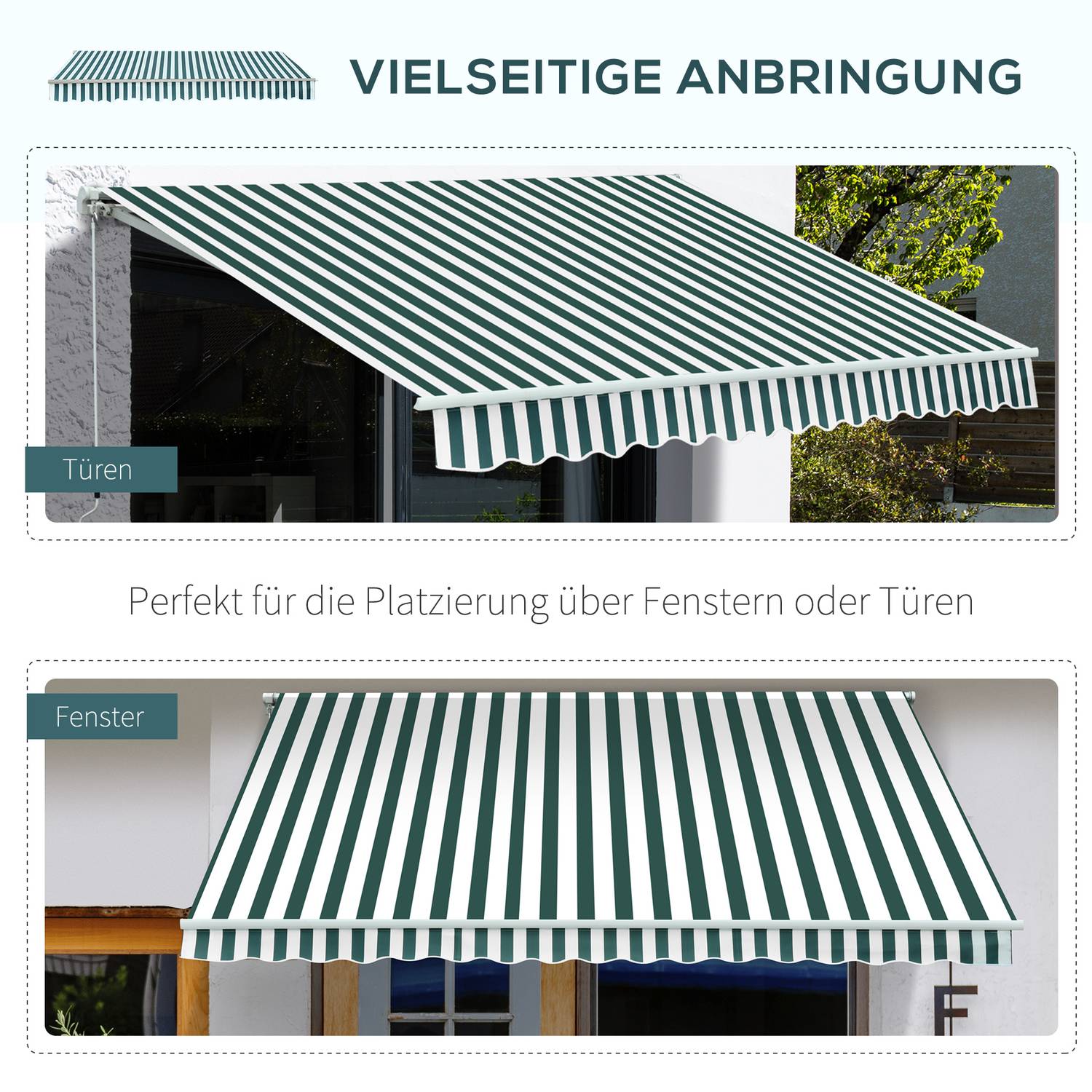 Balkon knikarmscherm – 3x2,5M, Zonwering, Groen/Wit
