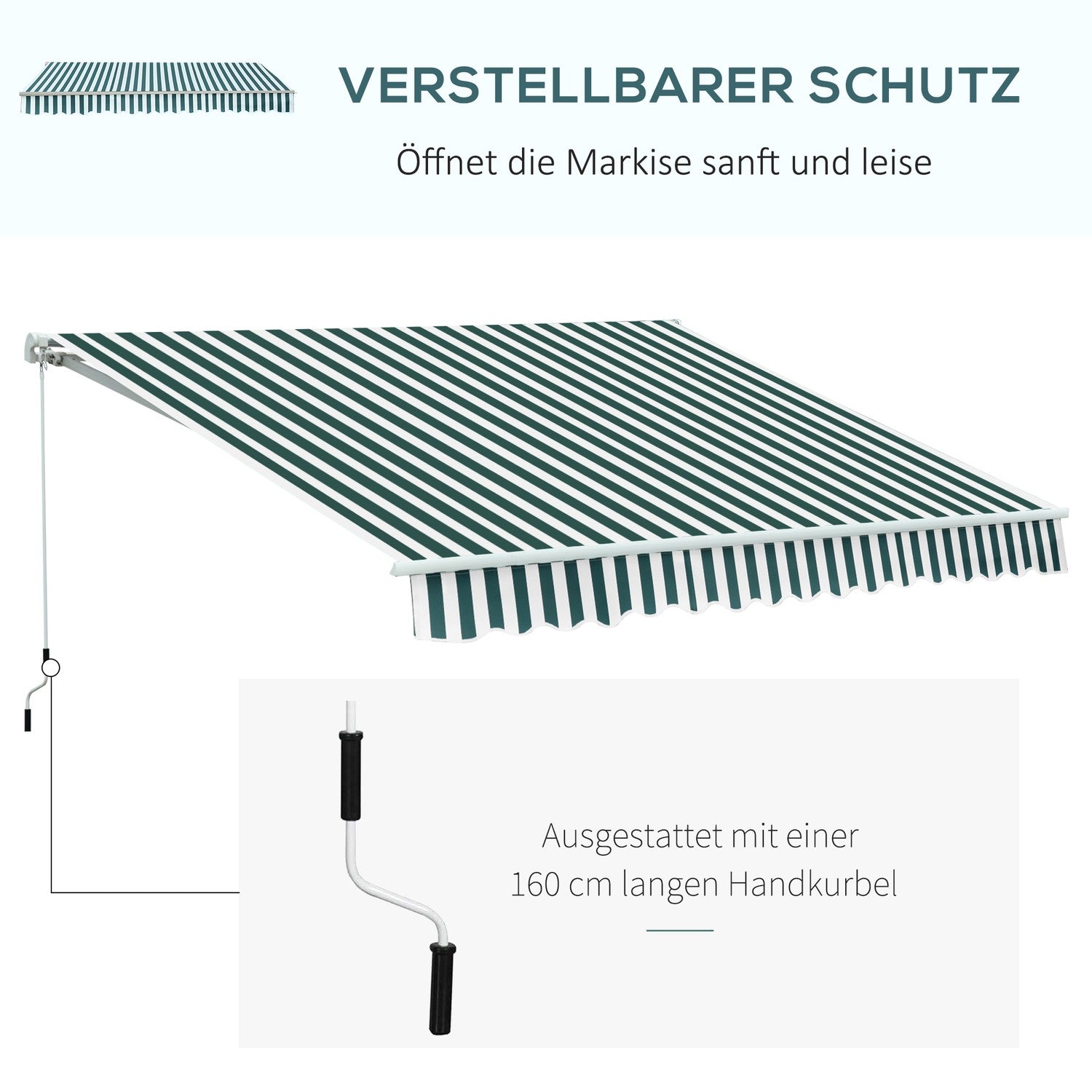 Balkon knikarmscherm – 3x2,5M, Zonwering, Groen/Wit