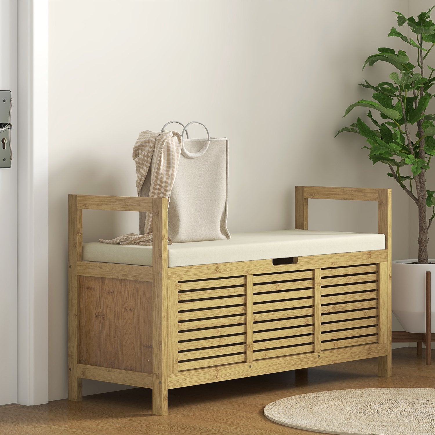 Bamboe schoenenbankje met klapdeksel – 100x40x60 cm