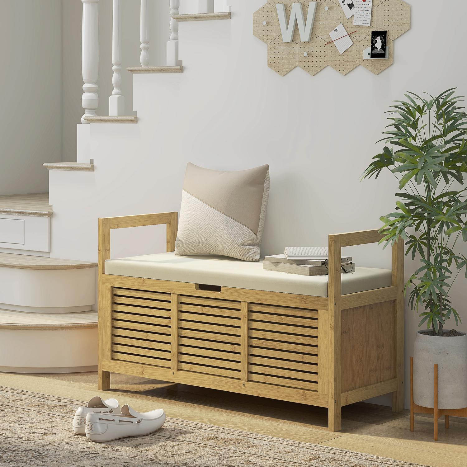 Bamboe schoenenbankje met klapdeksel – 100x40x60 cm