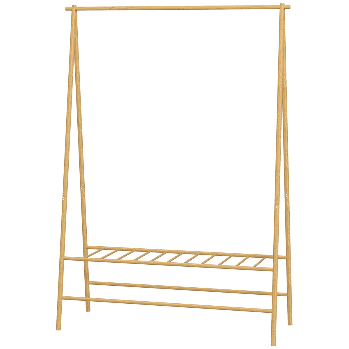 Bamboe kledingrek met planken en haken, naturel hout