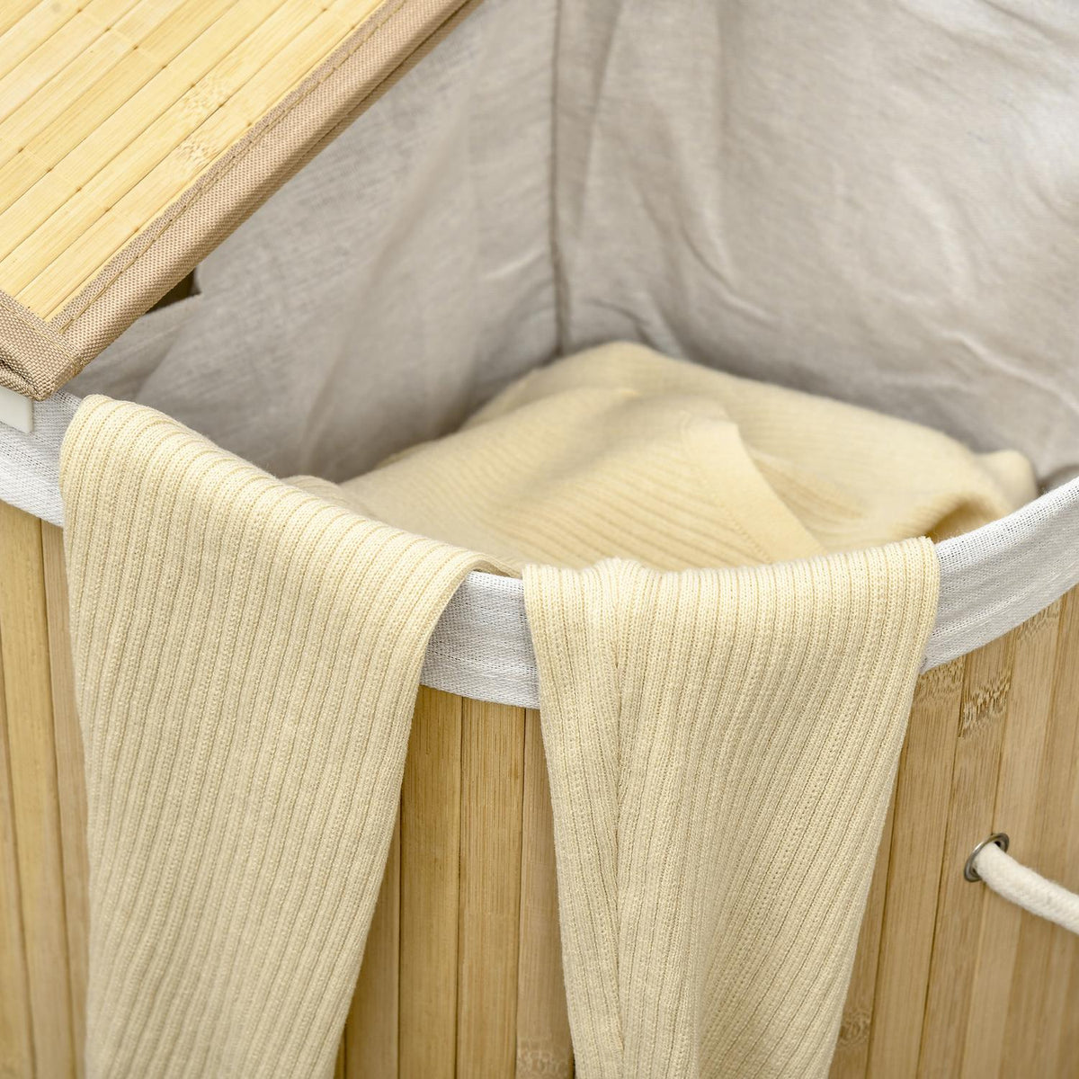 Bamboe wasmand met deksel, dubbele vakken