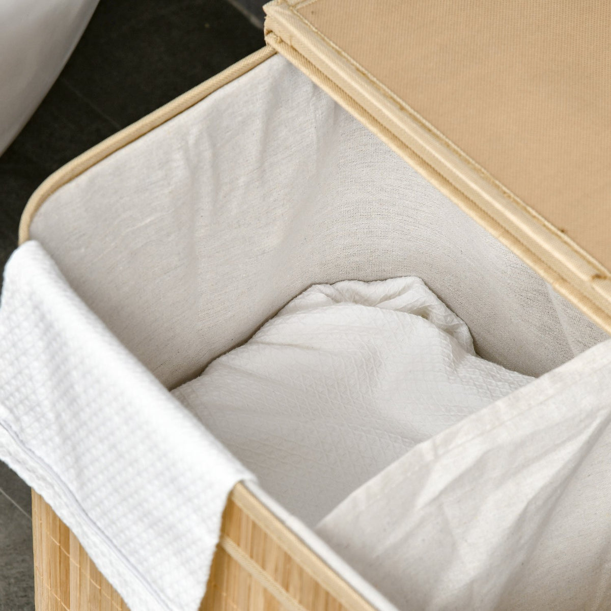 Bamboe wasmand met deksel en 2 vakken, 90L