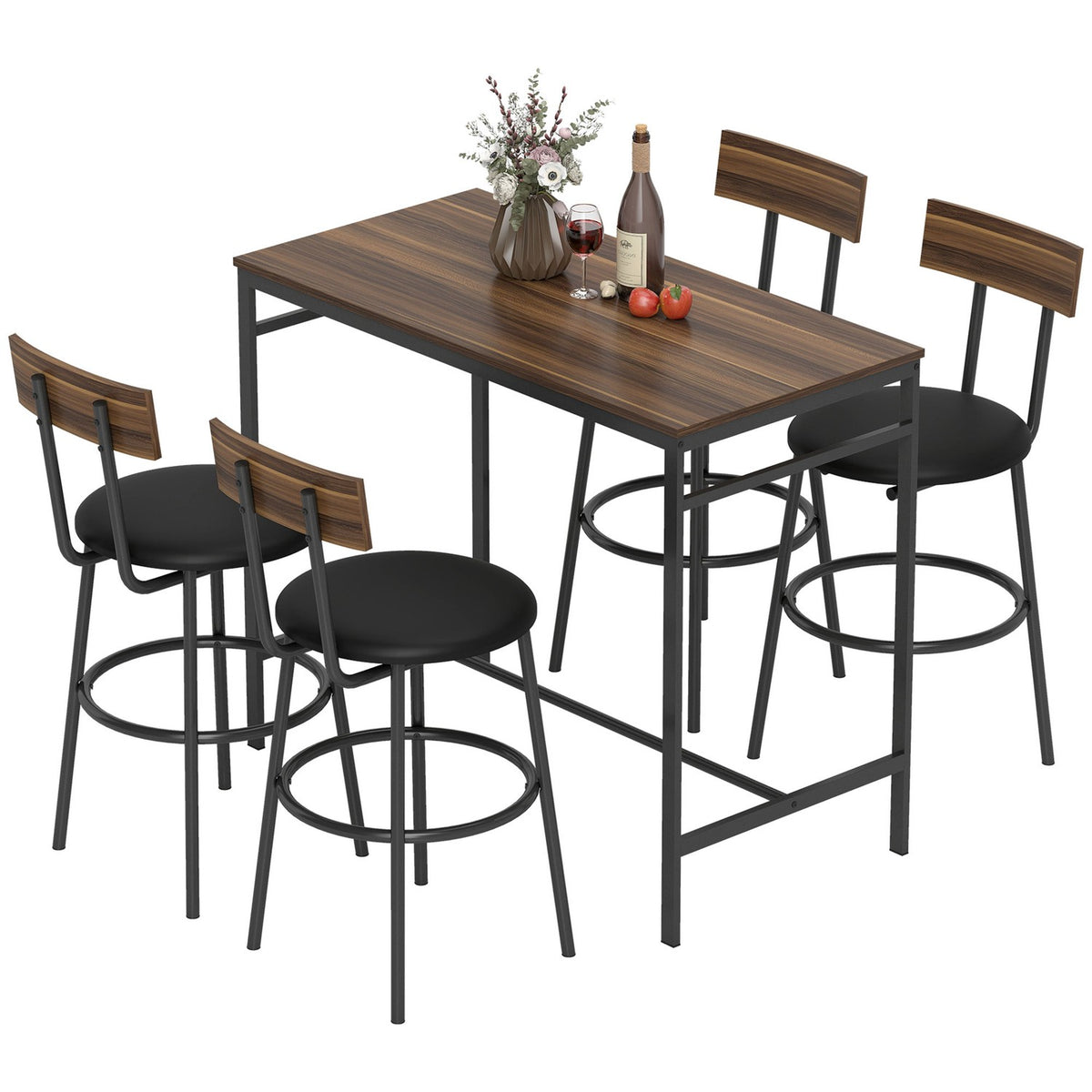 Barset, 5-delig, hout en staal, industriële stijl