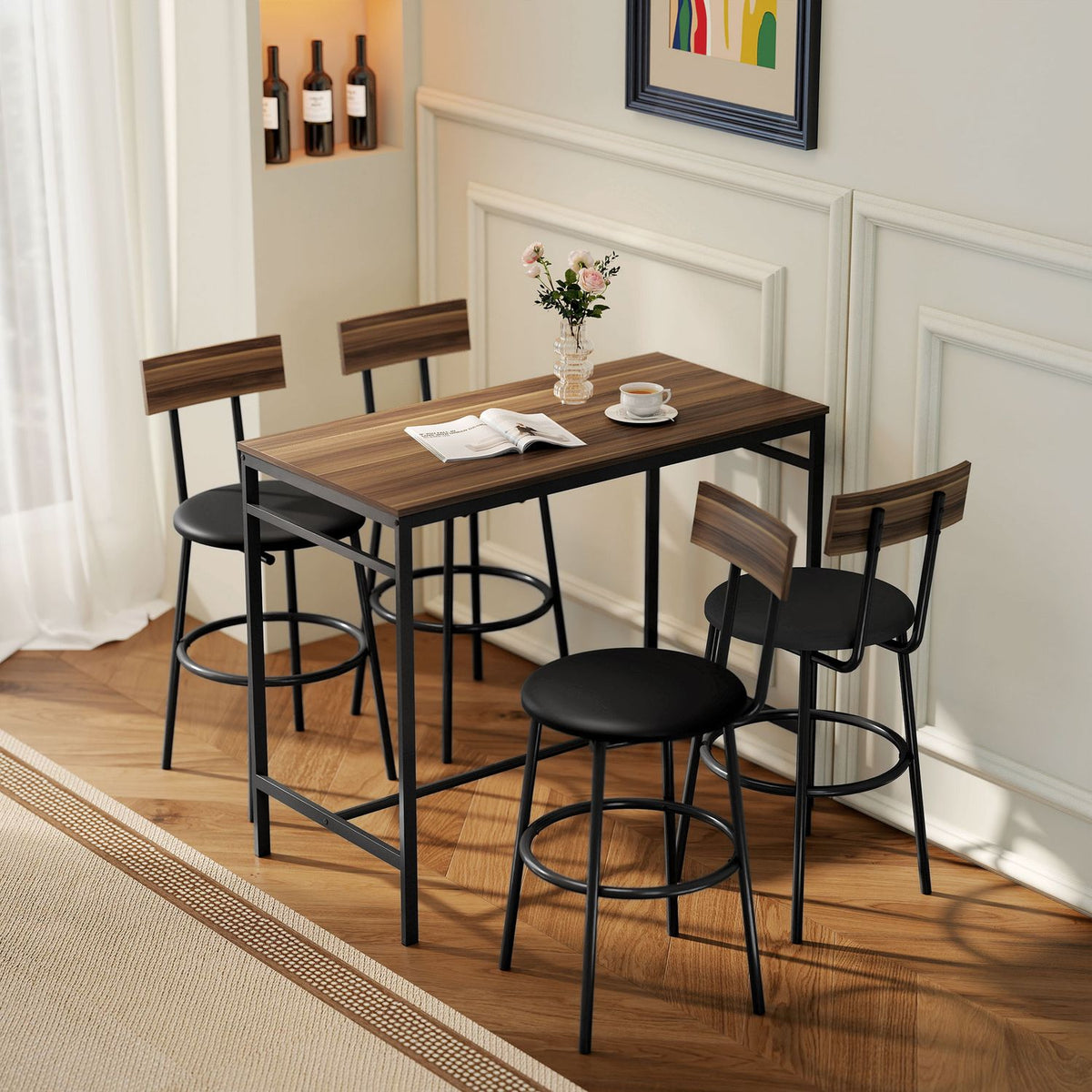 Barset, 5-delig, hout en staal, industriële stijl