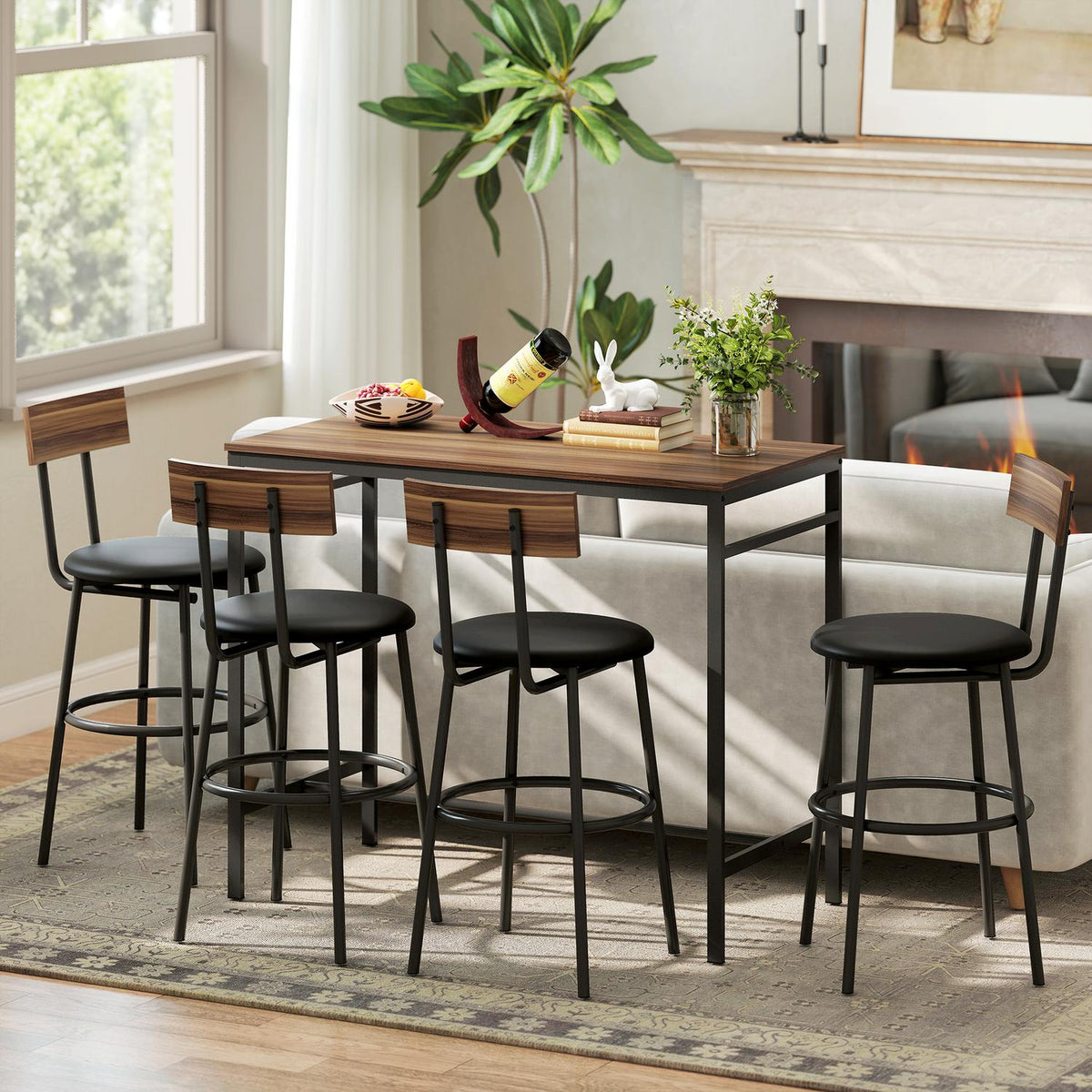 Barset, 5-delig, hout en staal, industriële stijl