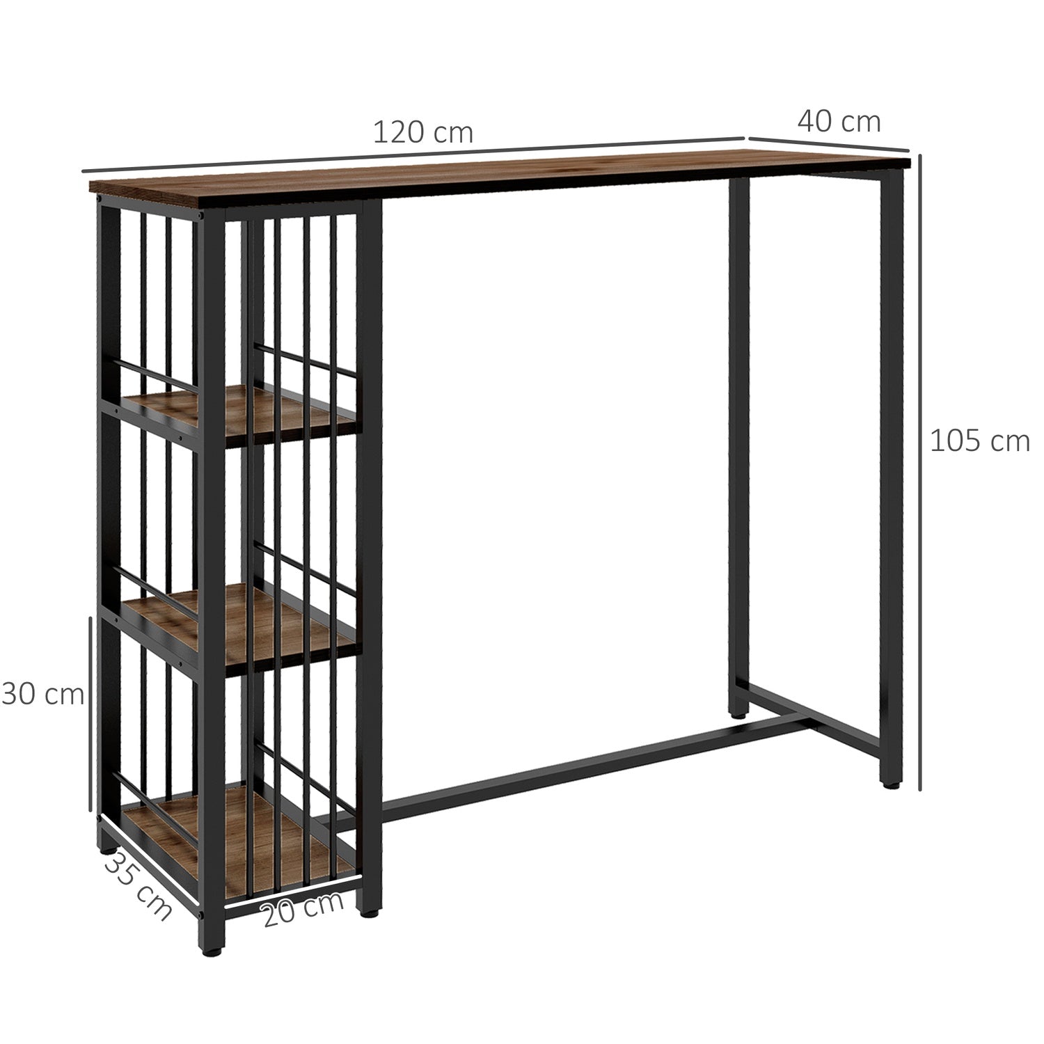 Bartafel – houtlook, 3 planken, stalen frame, 120x40x105 cm