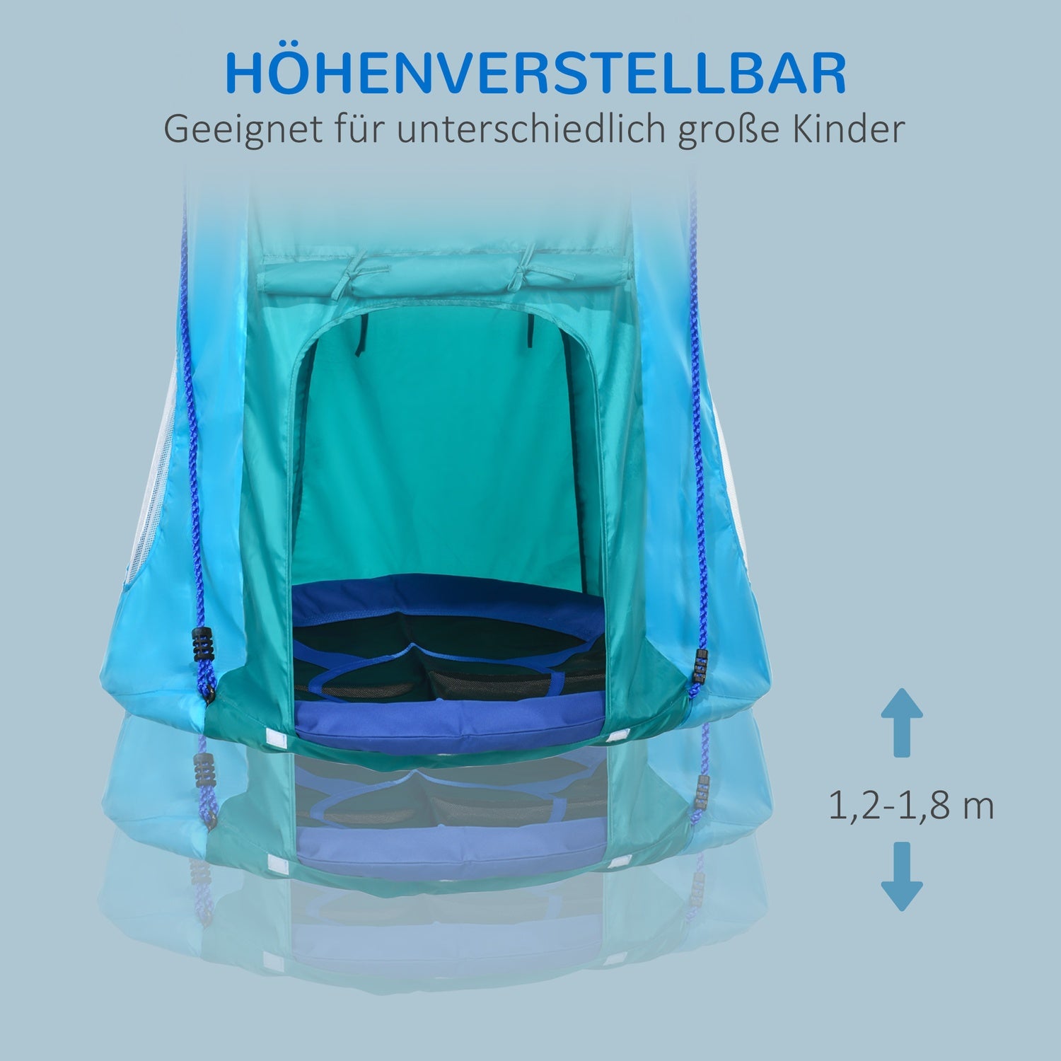 Kinderhangmat met tent, verstelbaar, waterdicht, blauwgroen