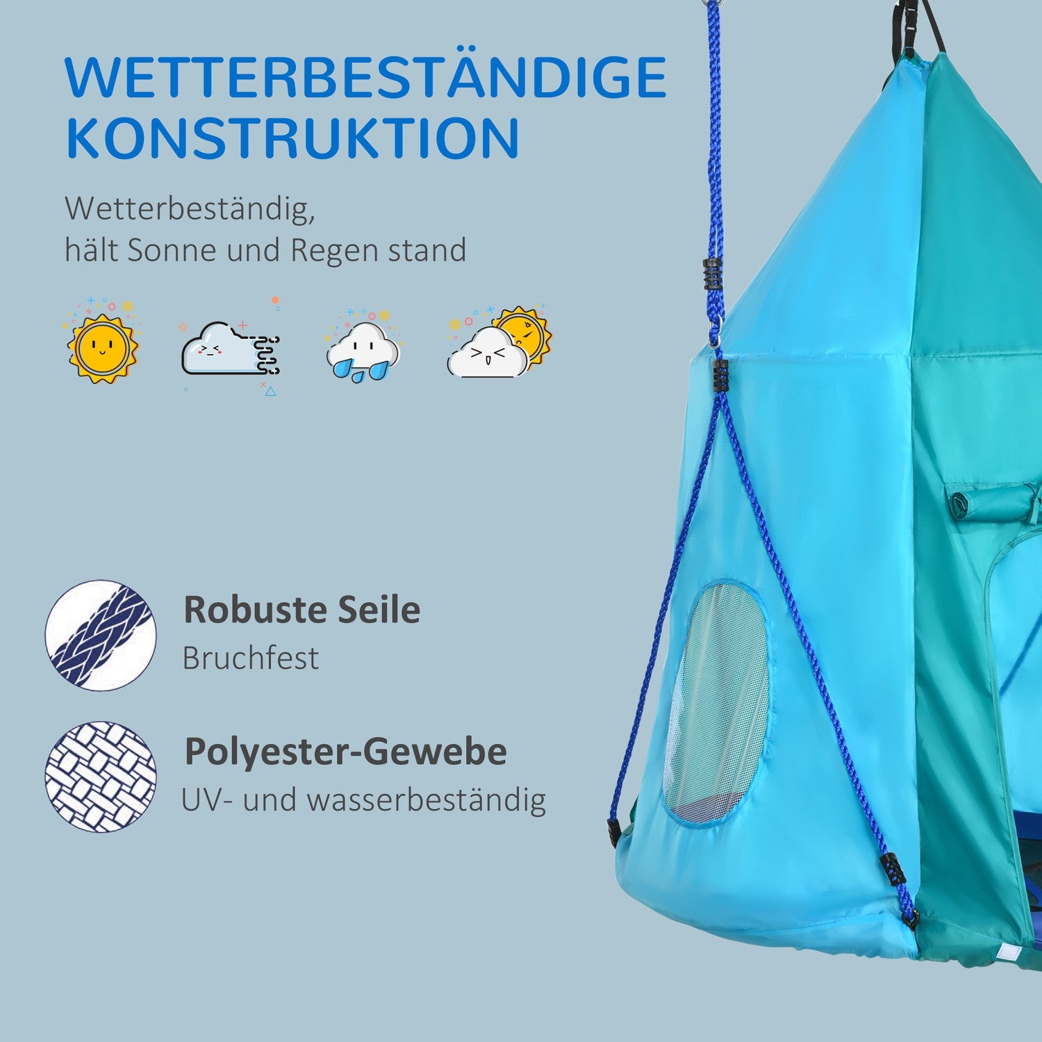 Kinderhangmat met tent, verstelbaar, waterdicht, blauwgroen