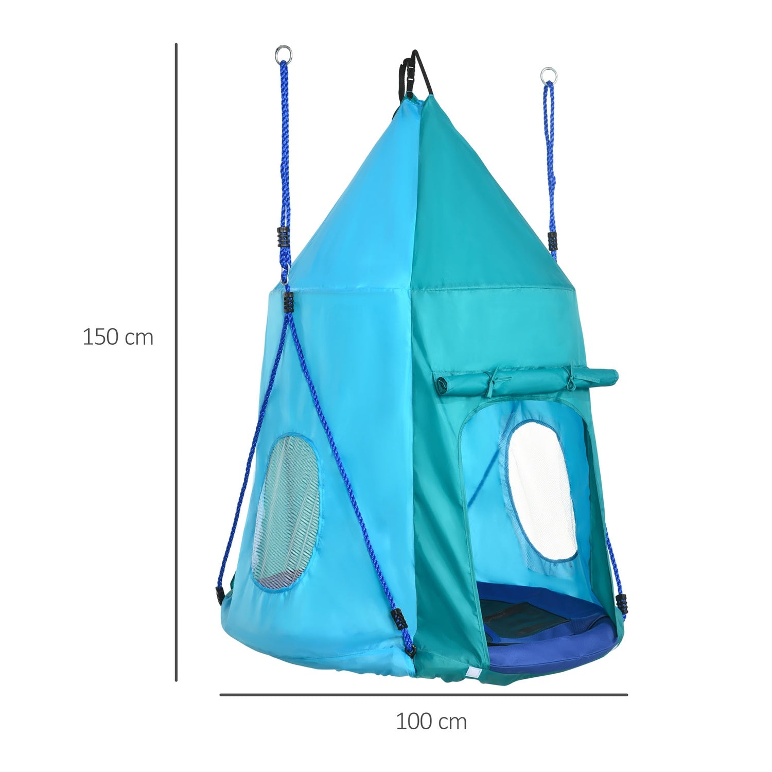 Kinderhangmat met tent, verstelbaar, waterdicht, blauwgroen