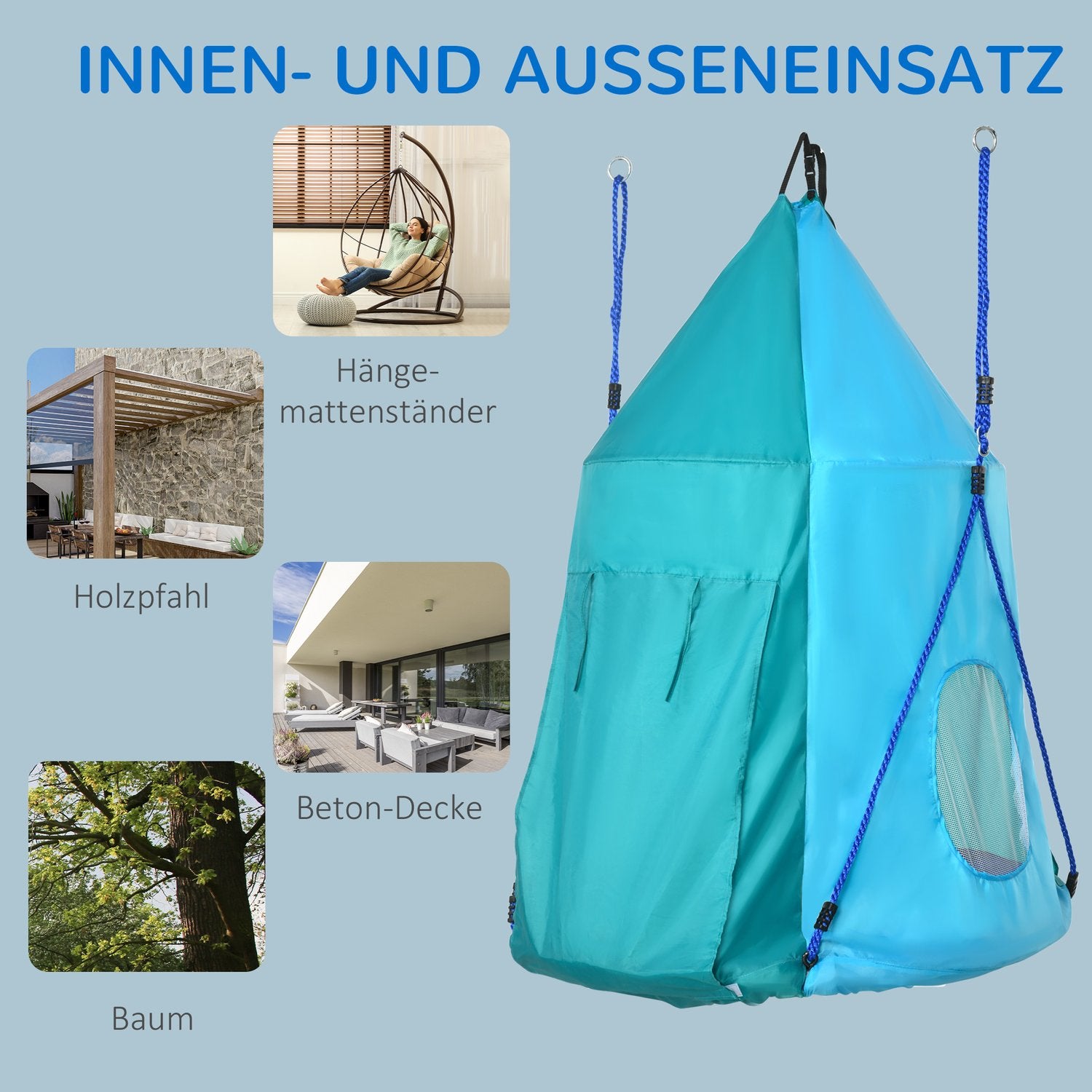 Kinderhangmat met tent, verstelbaar, waterdicht, blauwgroen
