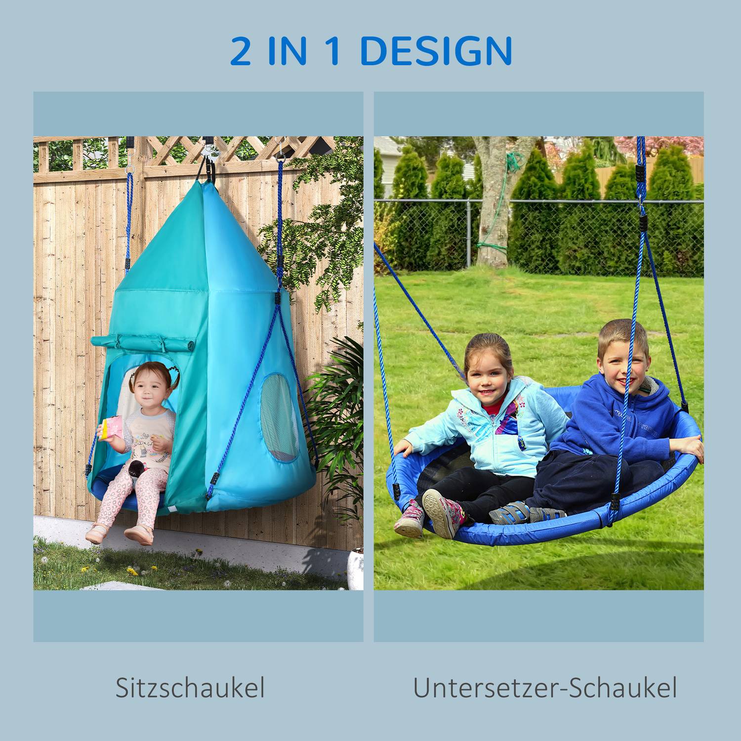 Kinderhangmat met tent, verstelbaar, waterdicht, blauwgroen