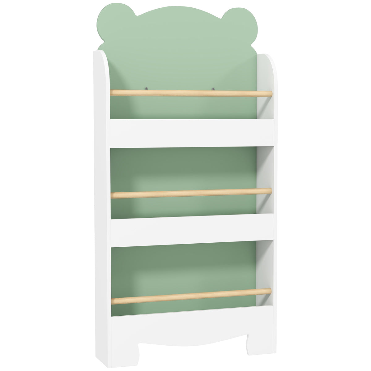 Kinderboekenkast, 3 niveaus met berenthema, 55x15x110 cm, groen