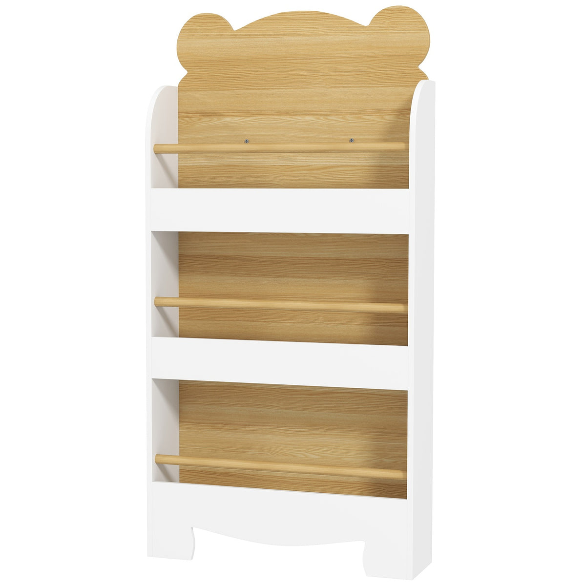 Kinderboekenplank met 3 planken, houten opbergrek, 55 x 15 x 110 cm, wit