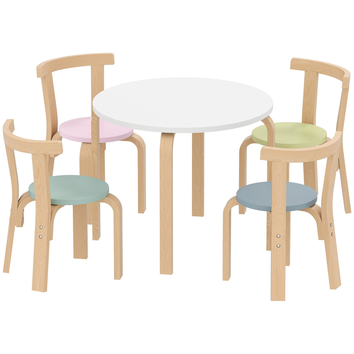 Kindertafel- en stoelenset, 5-delig, kleurrijk massief hout