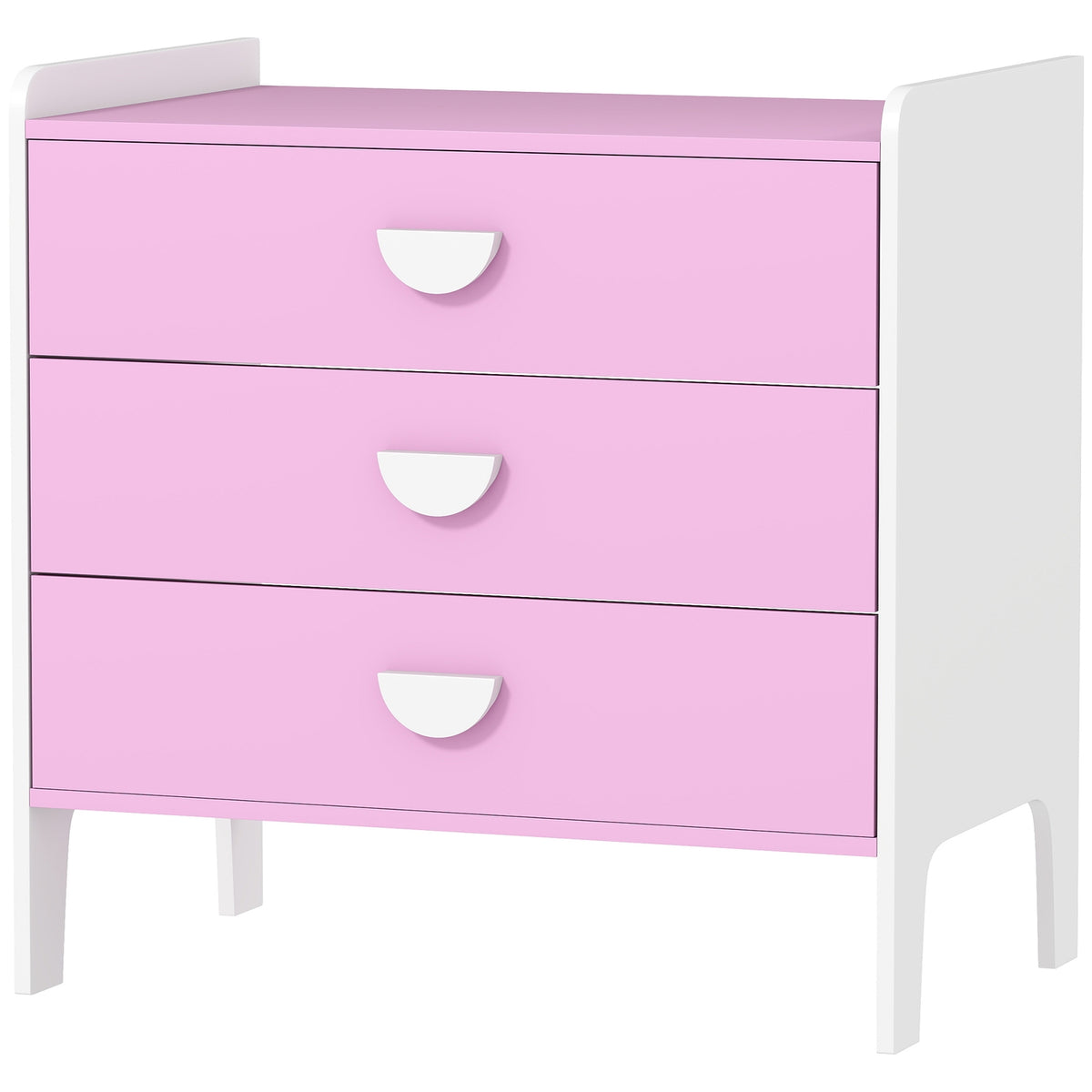 Kinderladekast met 3 laden, MDF, roze en wit