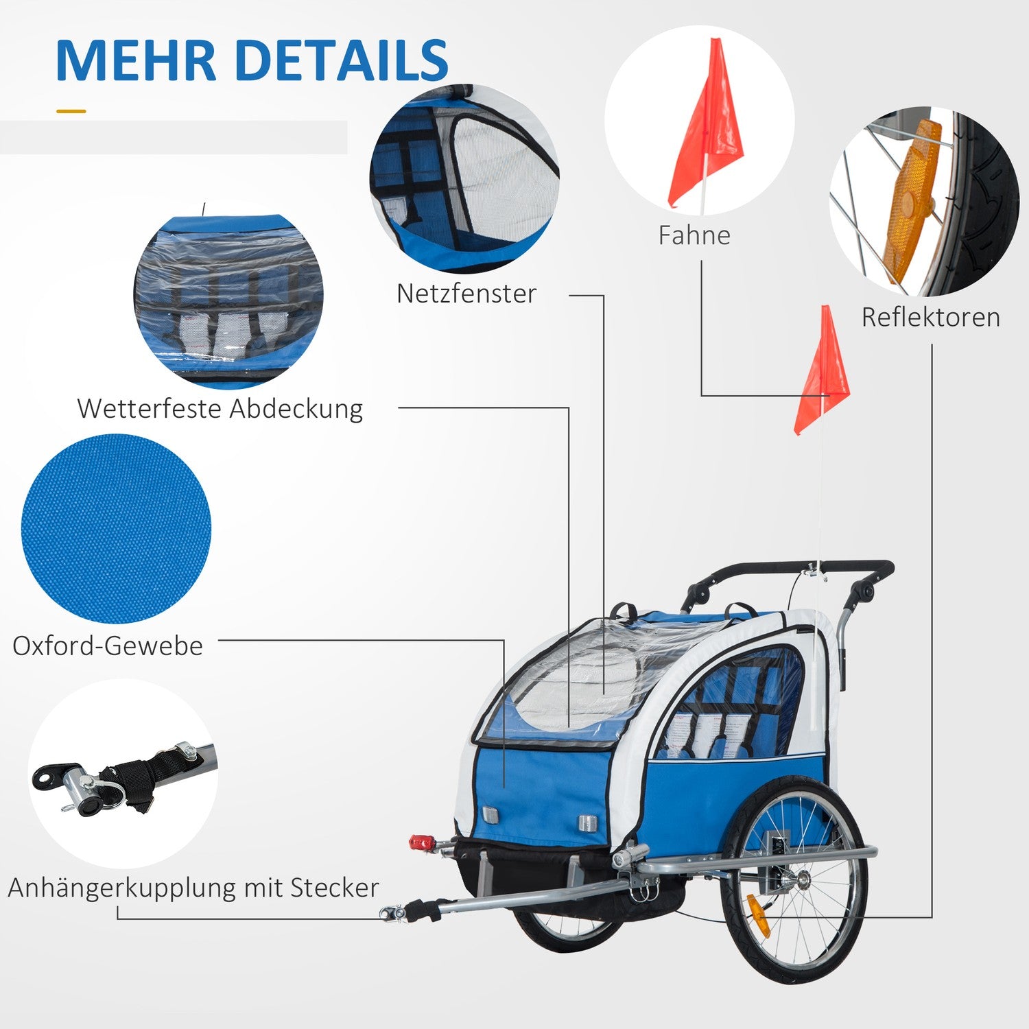 Kinderfietskar, blauw – regenhoes, ademende stof