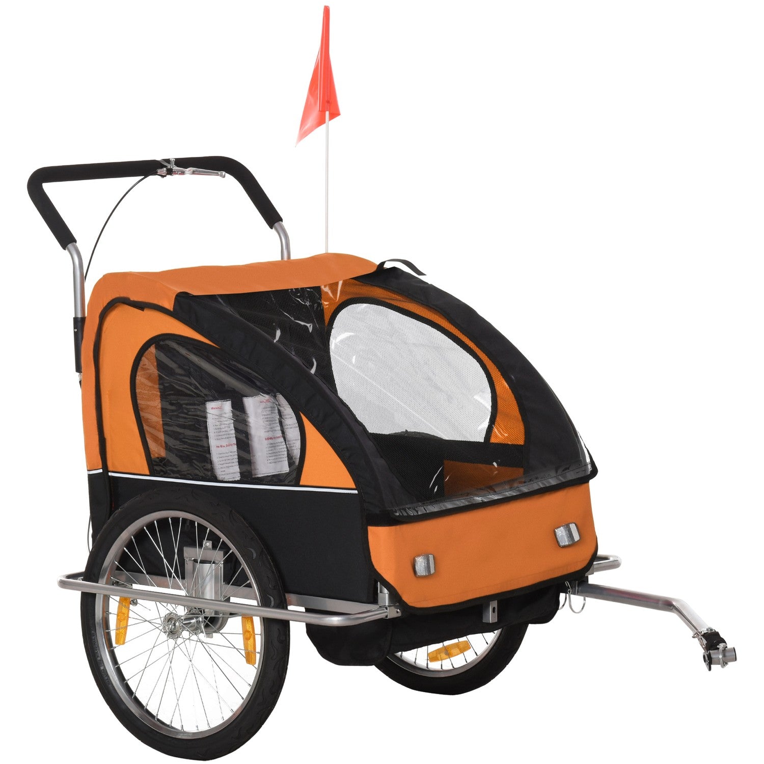 Kinderfietskar voor 2 met vlag, regenhoes, staal