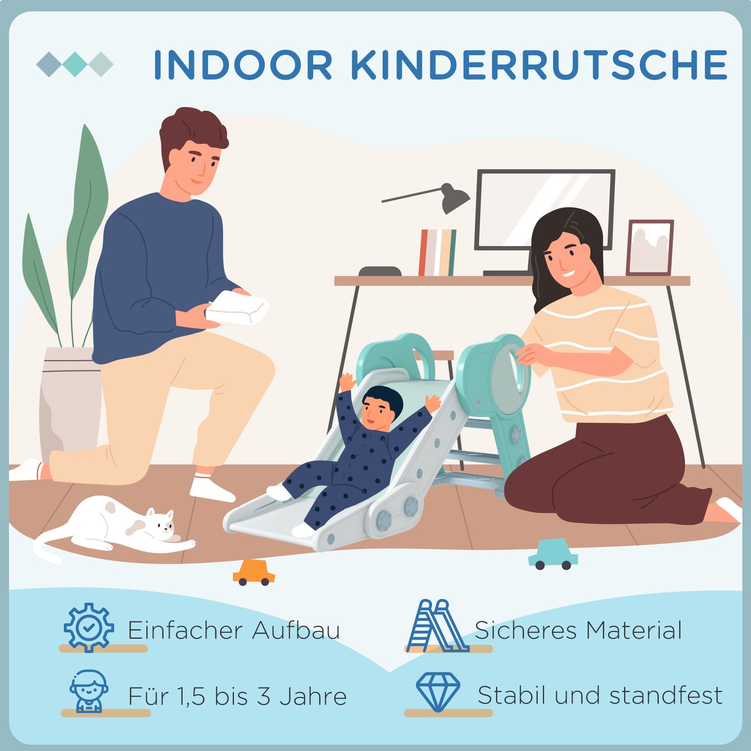 Opvouwbare kinderglijbaan, binnen/buiten, leeftijd 1,5-3, groen