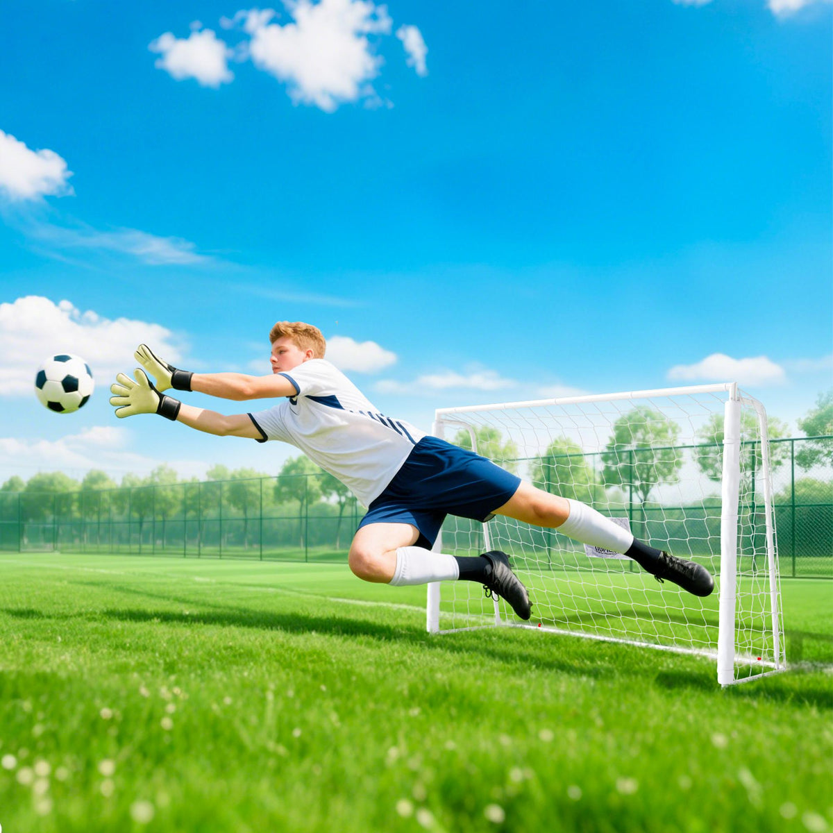 Voetbaldoel voor kinderen, schokabsorberend, 186 x 123 cm, wit