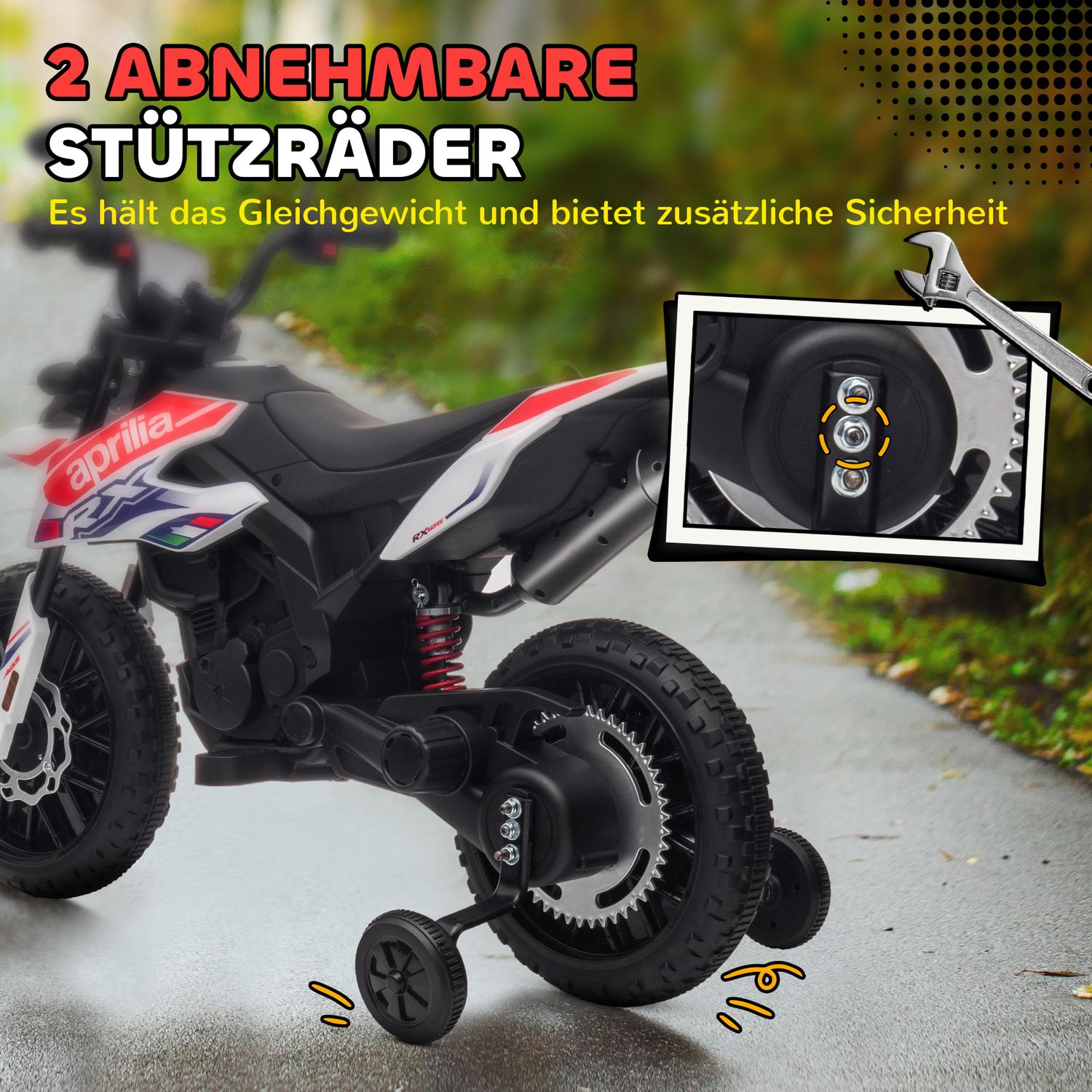 Moto elettrica 12V per bambini con musica, 6 km/h, bianca