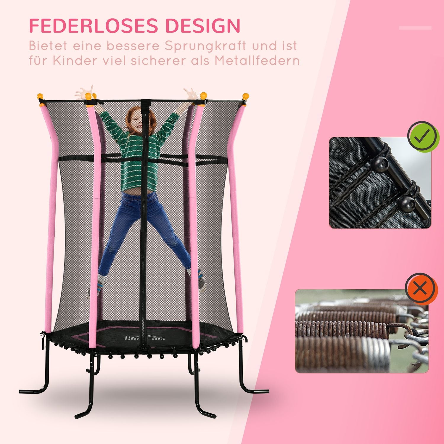 Roze kindertrampoline van 163,5 cm met veiligheidsnet, tot 50 kg