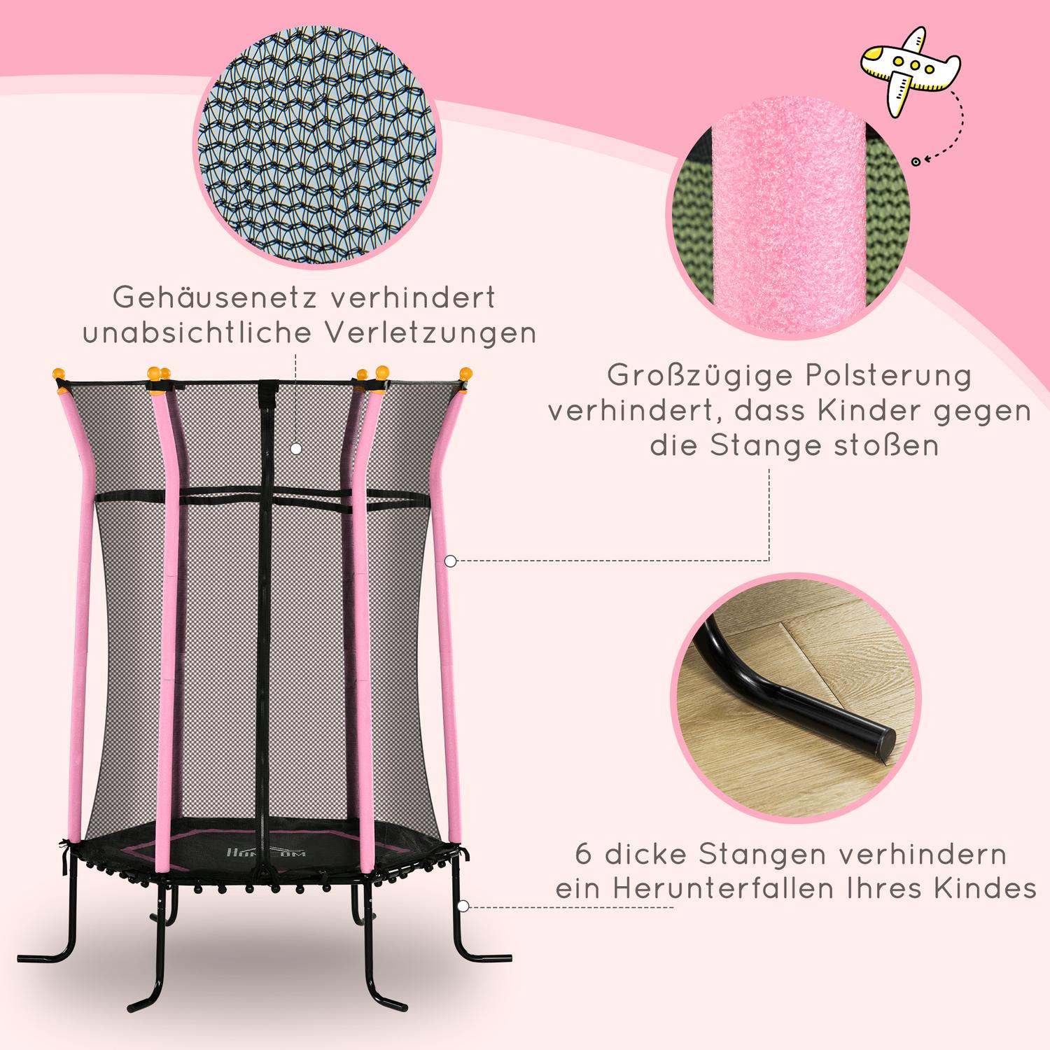 Roze kindertrampoline van 163,5 cm met veiligheidsnet, tot 50 kg