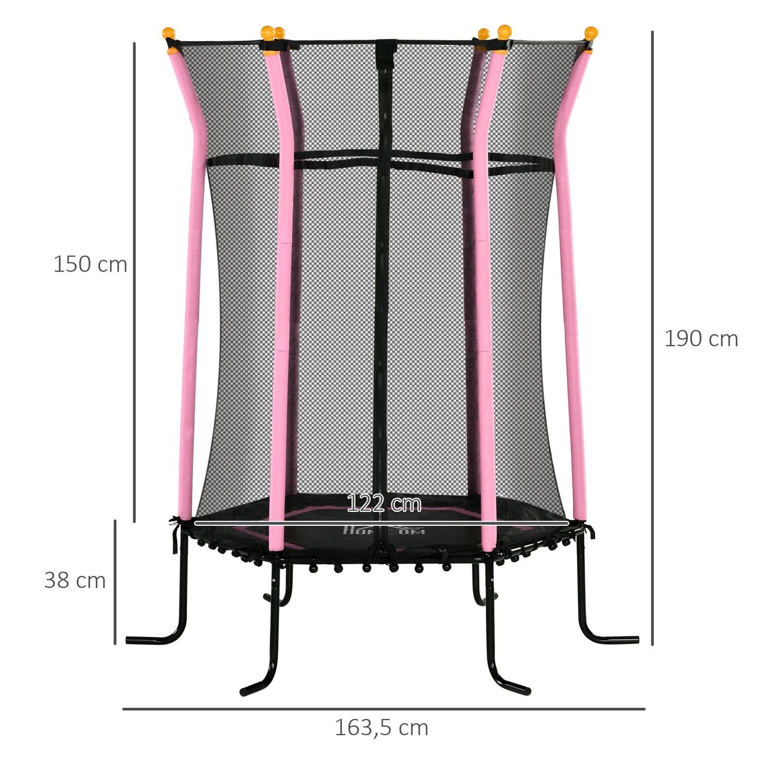 Roze kindertrampoline van 163,5 cm met veiligheidsnet, tot 50 kg