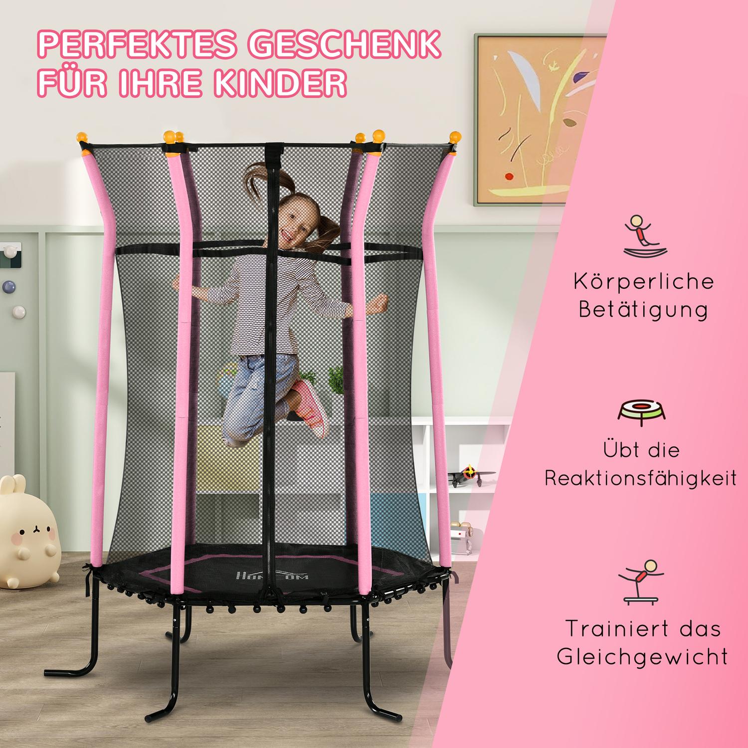 Roze kindertrampoline van 163,5 cm met veiligheidsnet, tot 50 kg