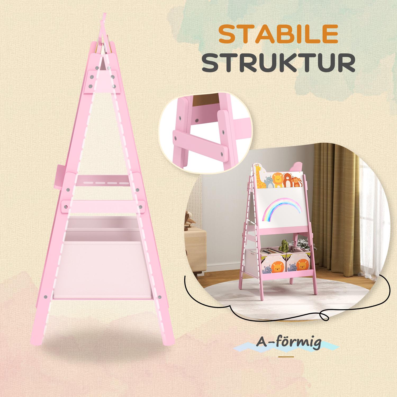 2-in-1 roze schildersezel voor kinderen – Schoolbord & Whiteboard