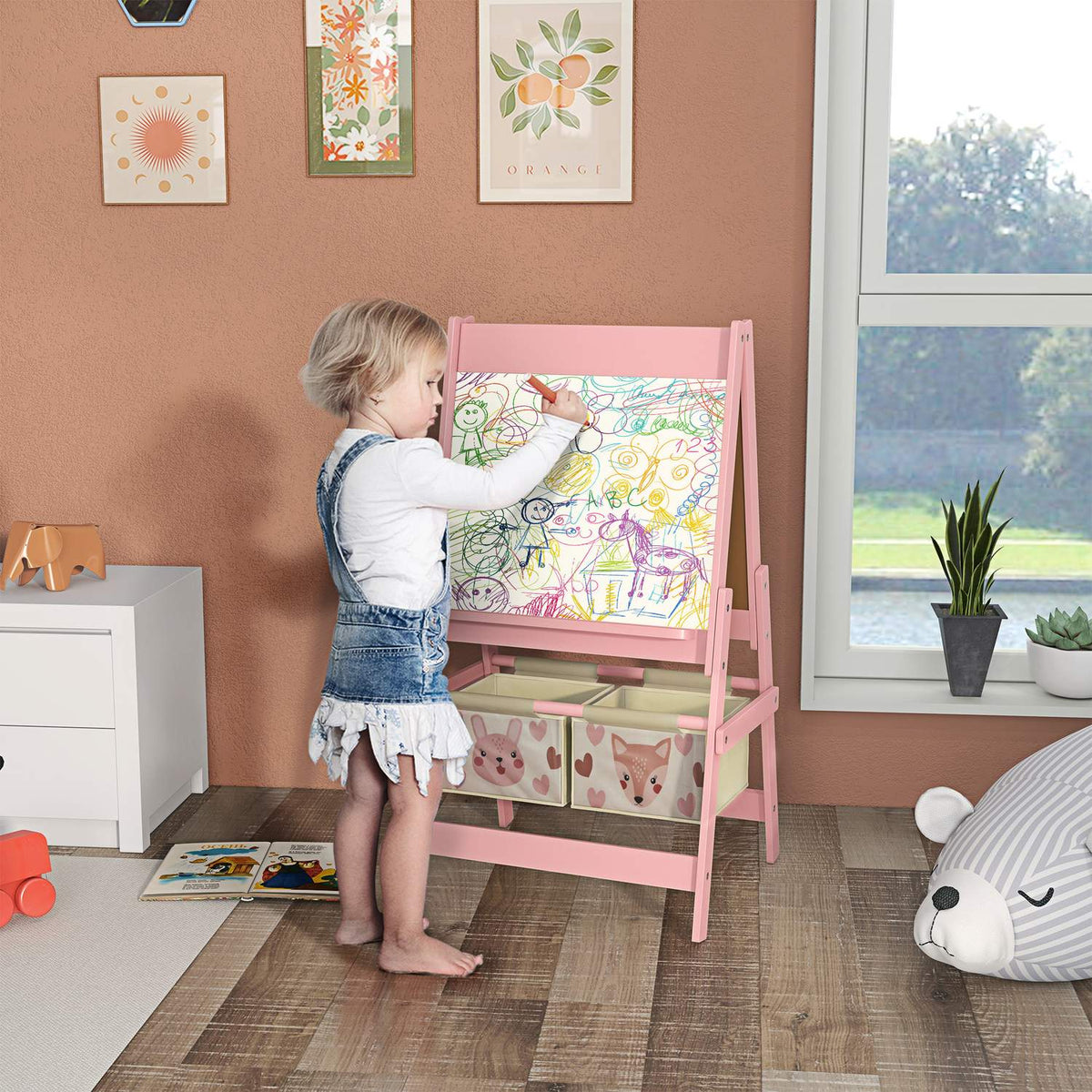 3-in-1 kindersezeltje, roze, whiteboard en papierrol