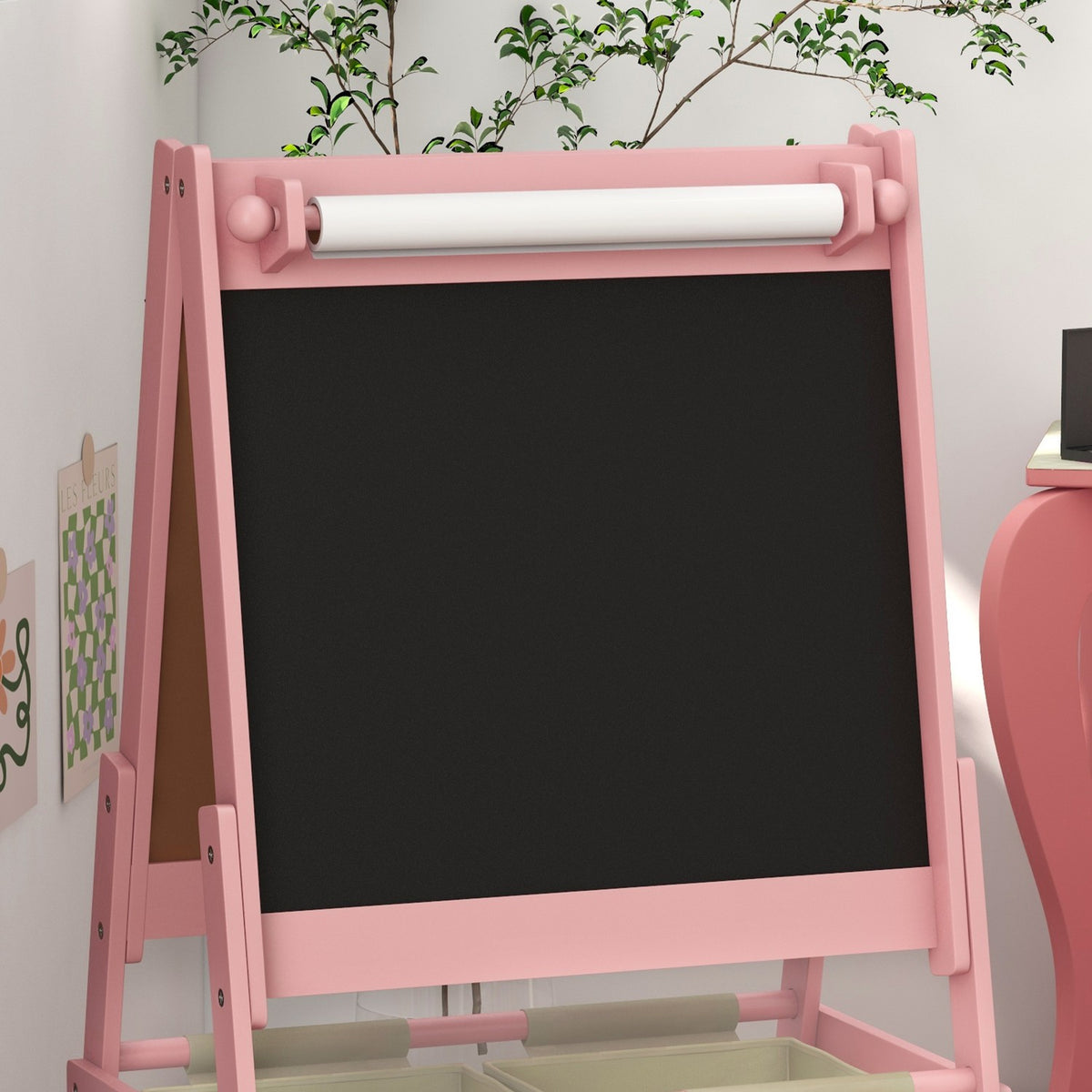 3-in-1 kindersezeltje, roze, whiteboard en papierrol