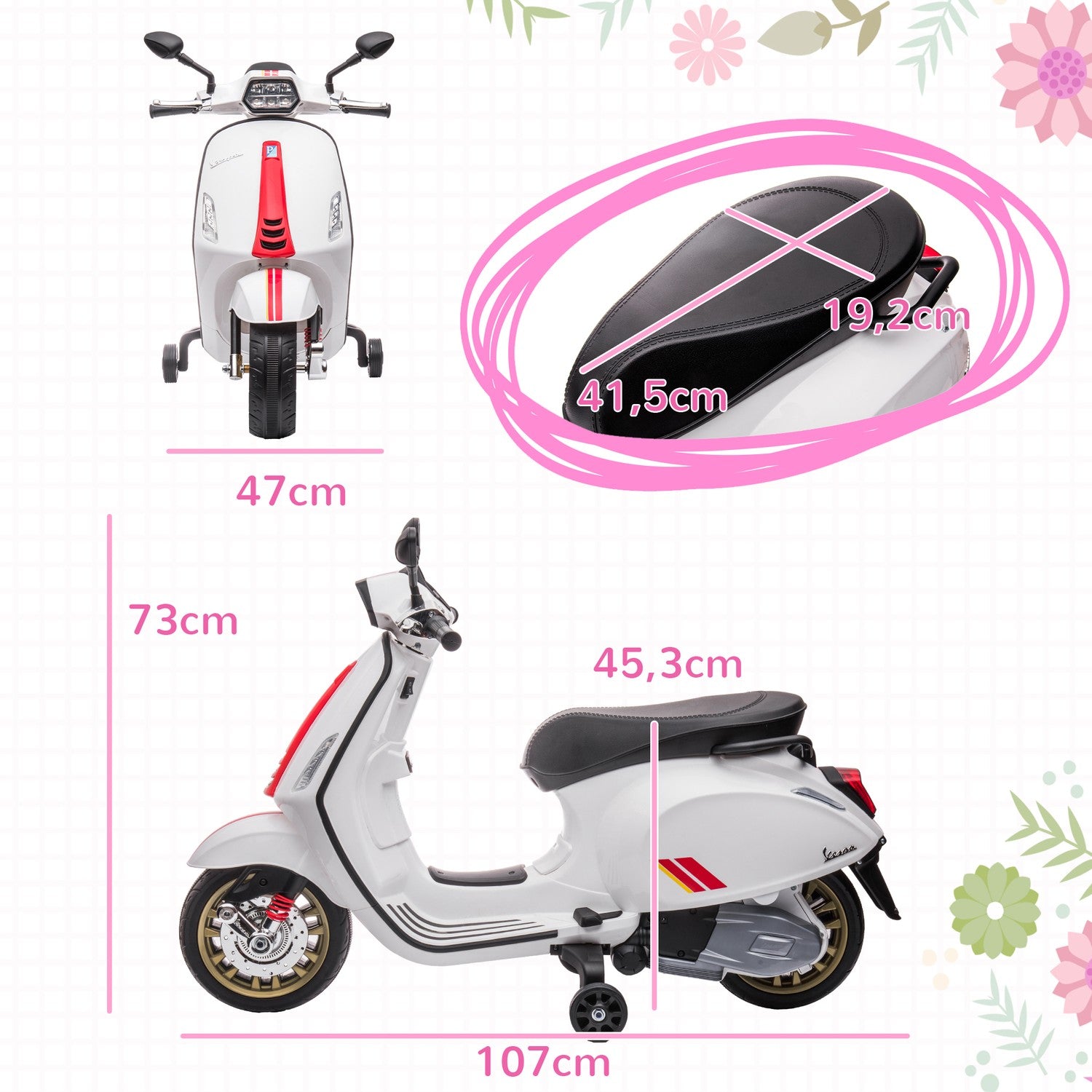 Kinder 6V elektrische motorfiets met MP3, LED, USB, Wit