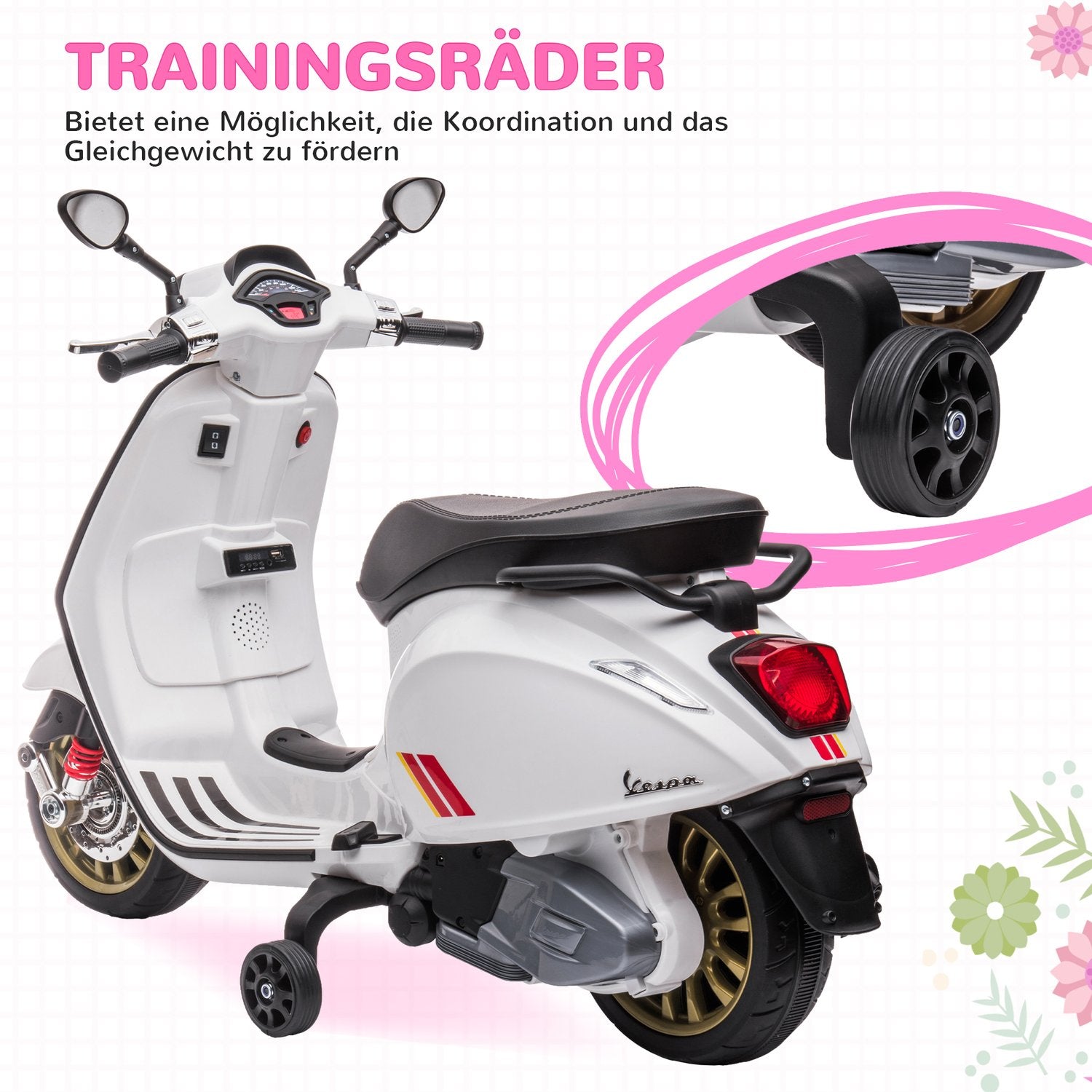 Kinder 6V elektrische motorfiets met MP3, LED, USB, Wit