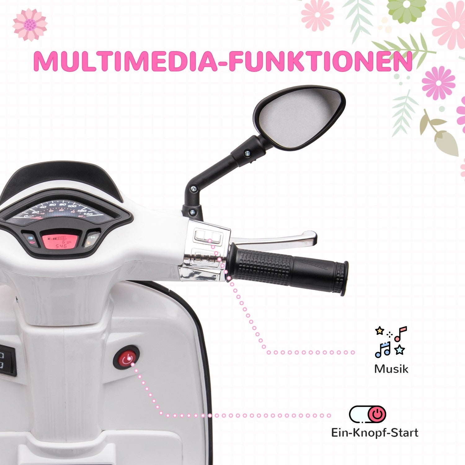 Kinder 6V elektrische motorfiets met MP3, LED, USB, Wit