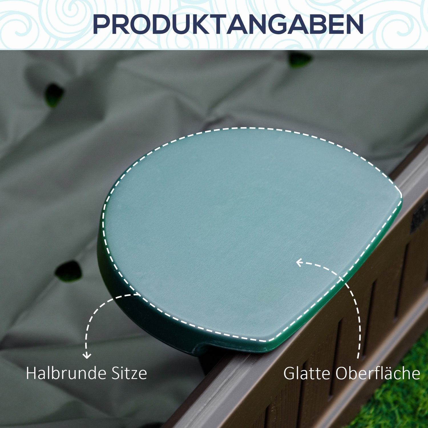 Kinderspeelzandbak met zitjes – HDPE, bruin, Ø120x21cm