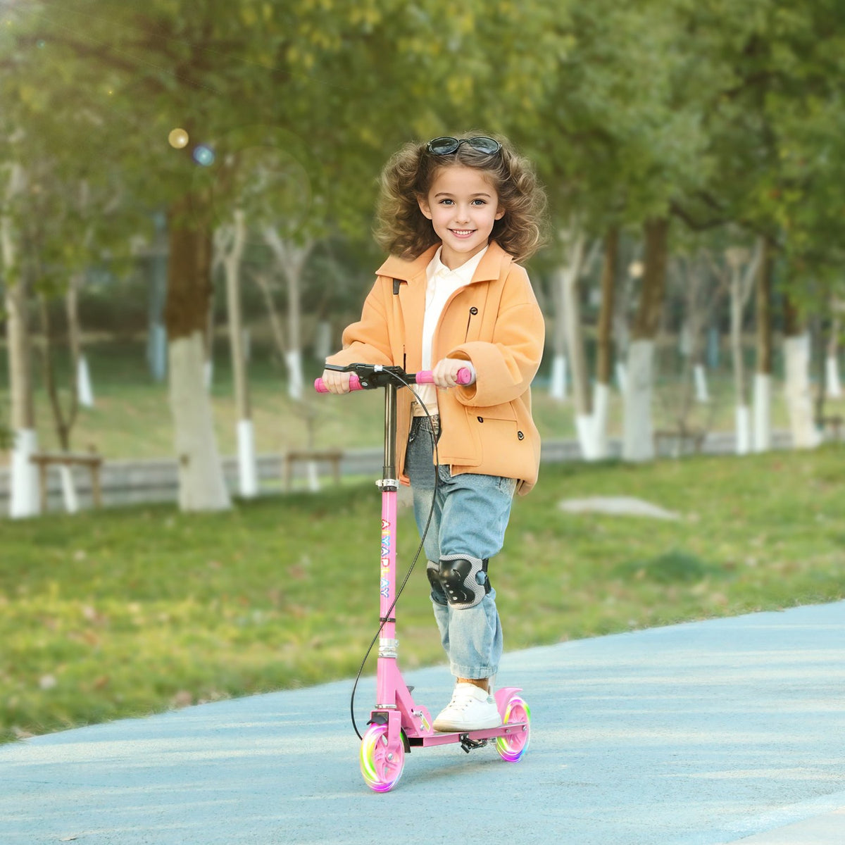 Opvouwbare kinderstep met verstelbaar stuur, roze